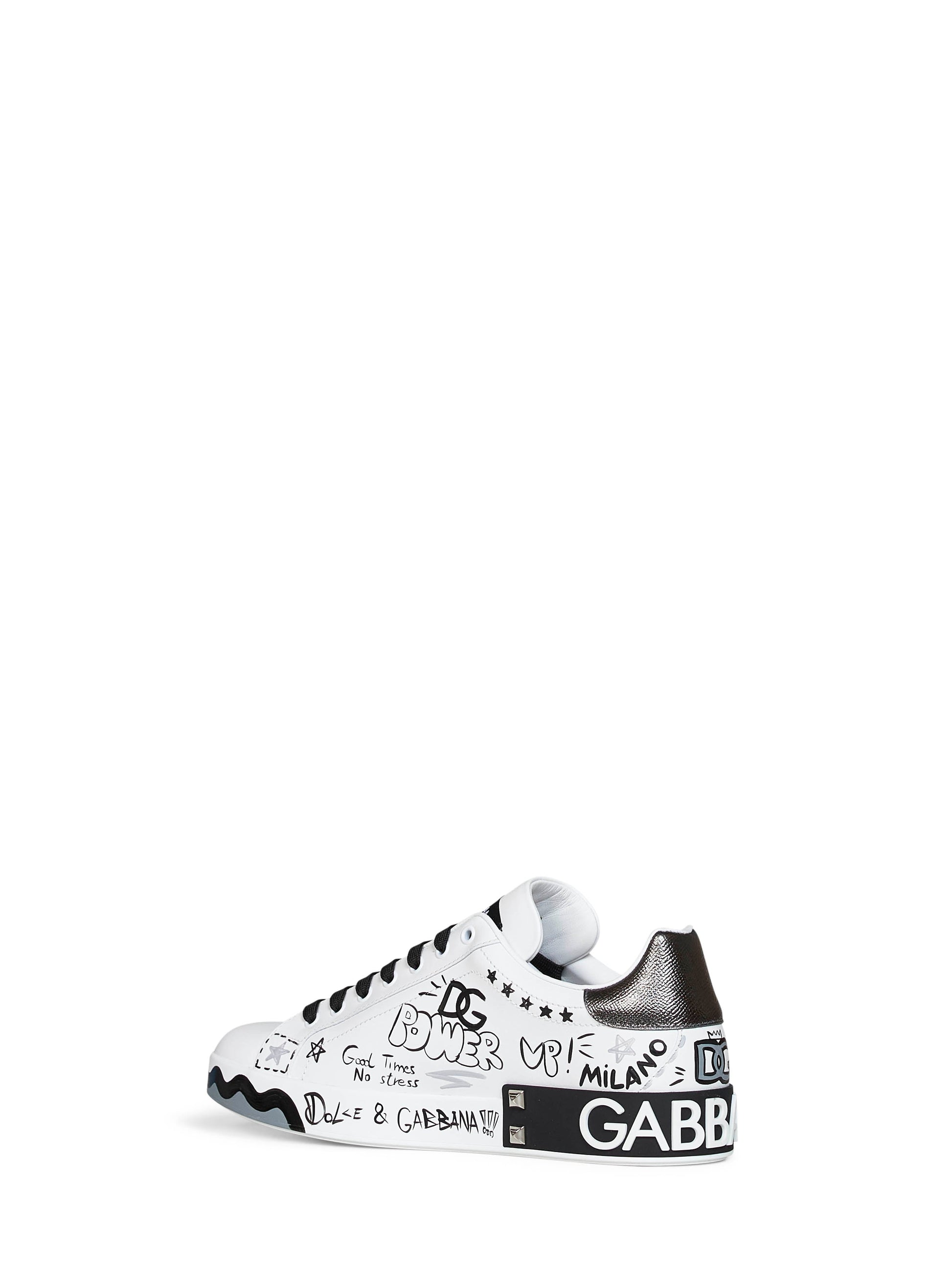 Dolce & Gabbana Men White Hand-Painted Leather Portofino Low-Top Sneakers DOLCE & GABBANA