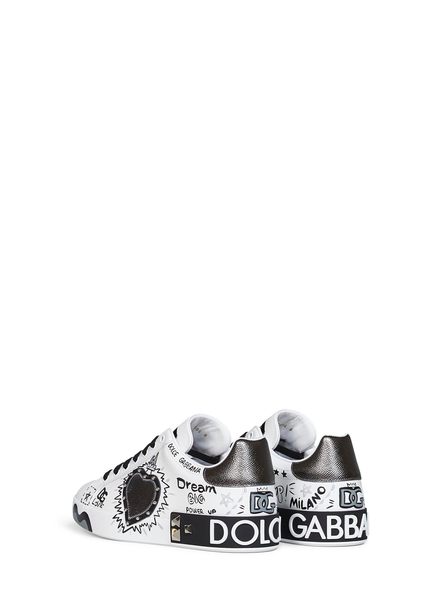 Dolce & Gabbana Men White Hand-Painted Leather Portofino Low-Top Sneakers DOLCE & GABBANA