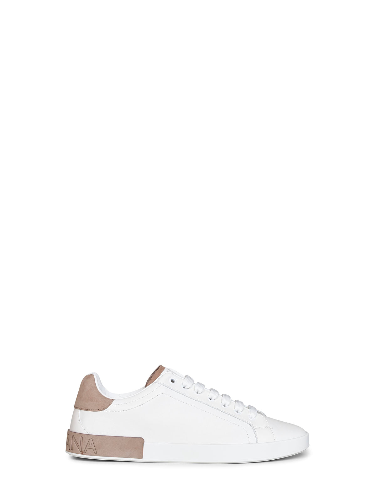 Dolce & Gabbana Men White And Taupe Nappa Calfskin Leather And Nubuck Portofino Low-Top Sneakers DOLCE & GABBANA