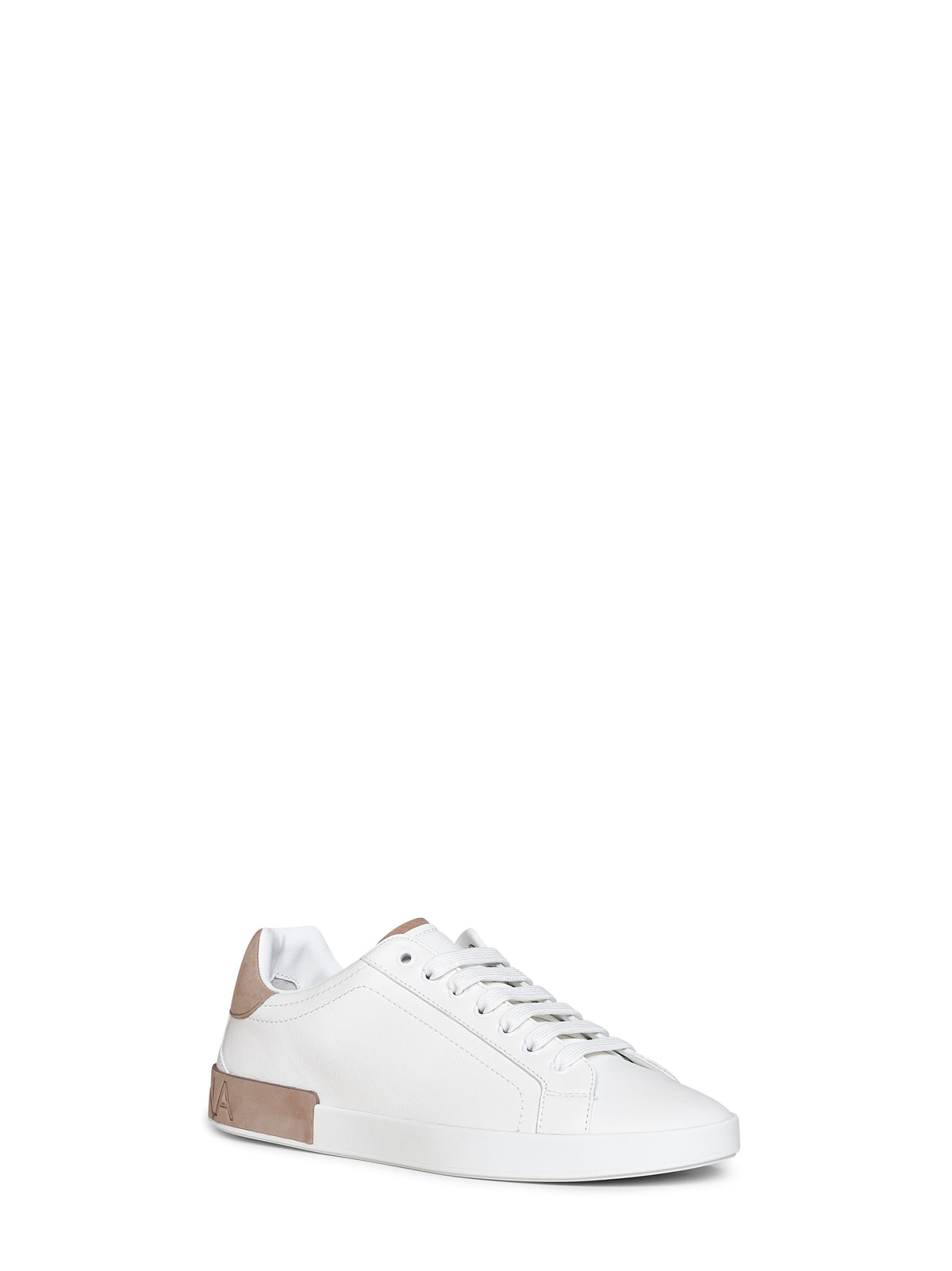 Dolce & Gabbana Men White And Taupe Nappa Calfskin Leather And Nubuck Portofino Low-Top Sneakers DOLCE & GABBANA