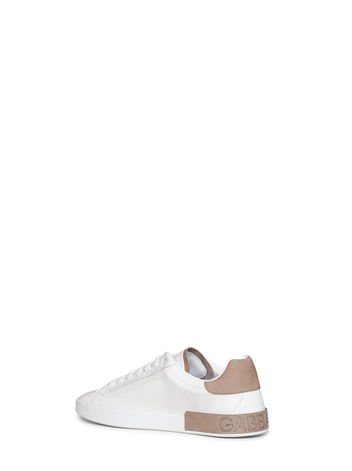 Dolce & Gabbana Men White And Taupe Nappa Calfskin Leather And Nubuck Portofino Low-Top Sneakers DOLCE & GABBANA