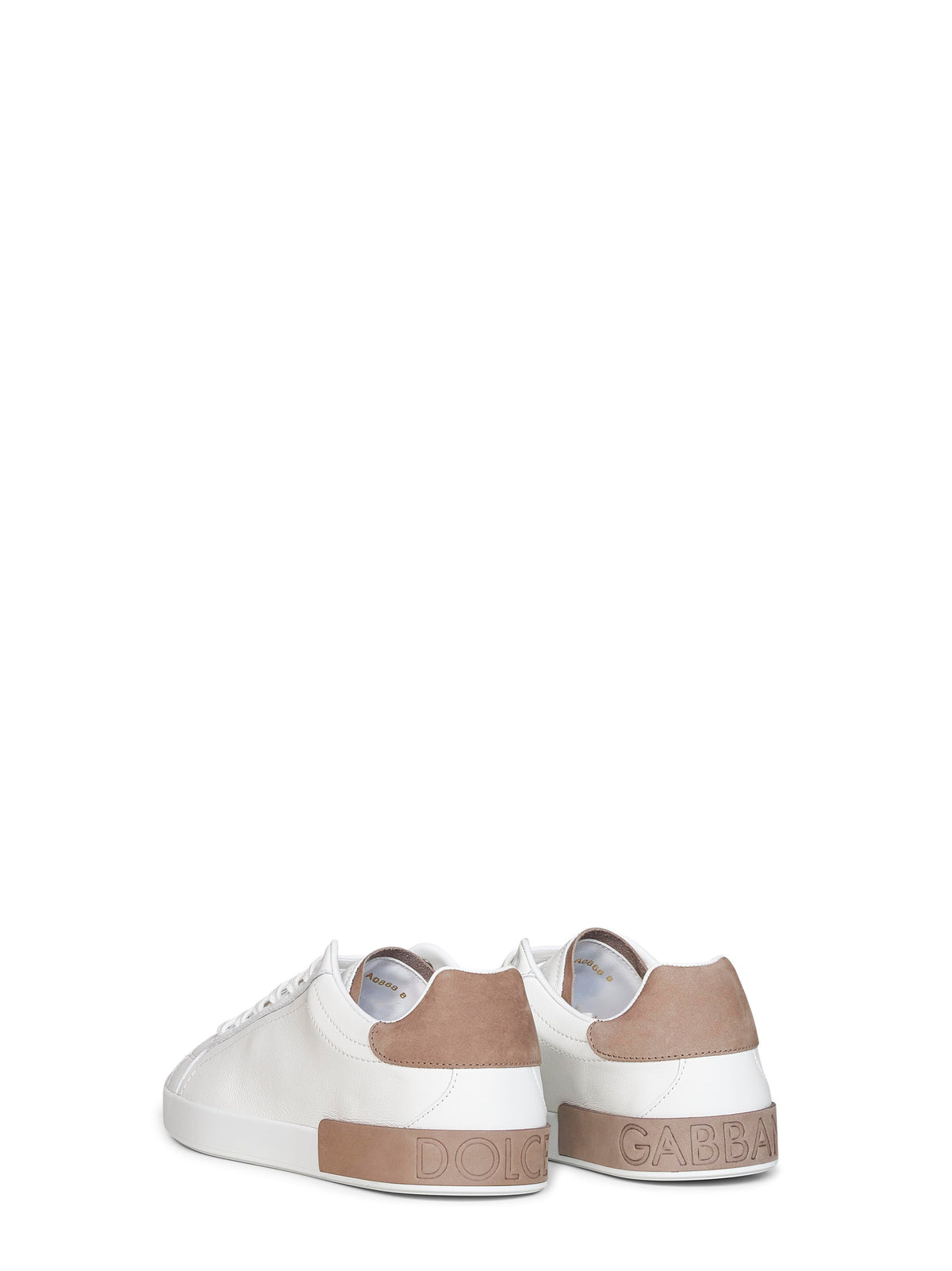 Dolce & Gabbana Men White And Taupe Nappa Calfskin Leather And Nubuck Portofino Low-Top Sneakers DOLCE & GABBANA