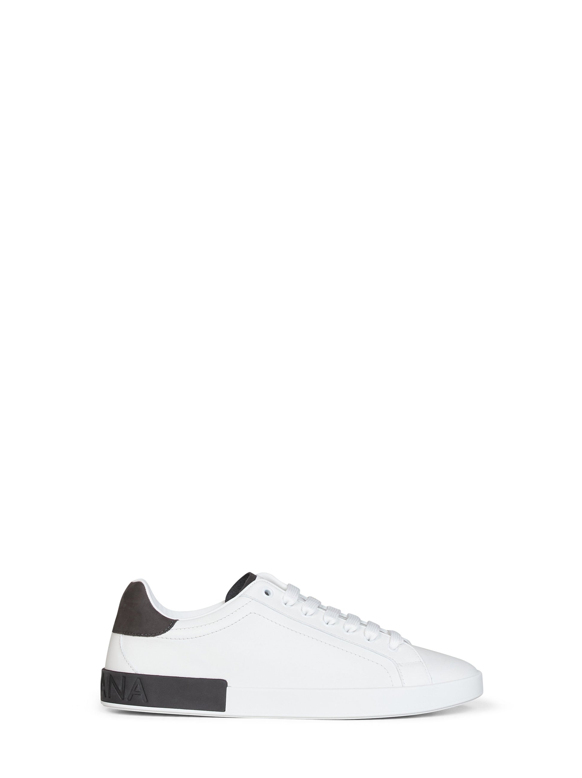 Dolce & Gabbana Men White And Dark Grey Nappa Calfskin Leather And Nubuck Portofino Low-Top Sneakers DOLCE & GABBANA