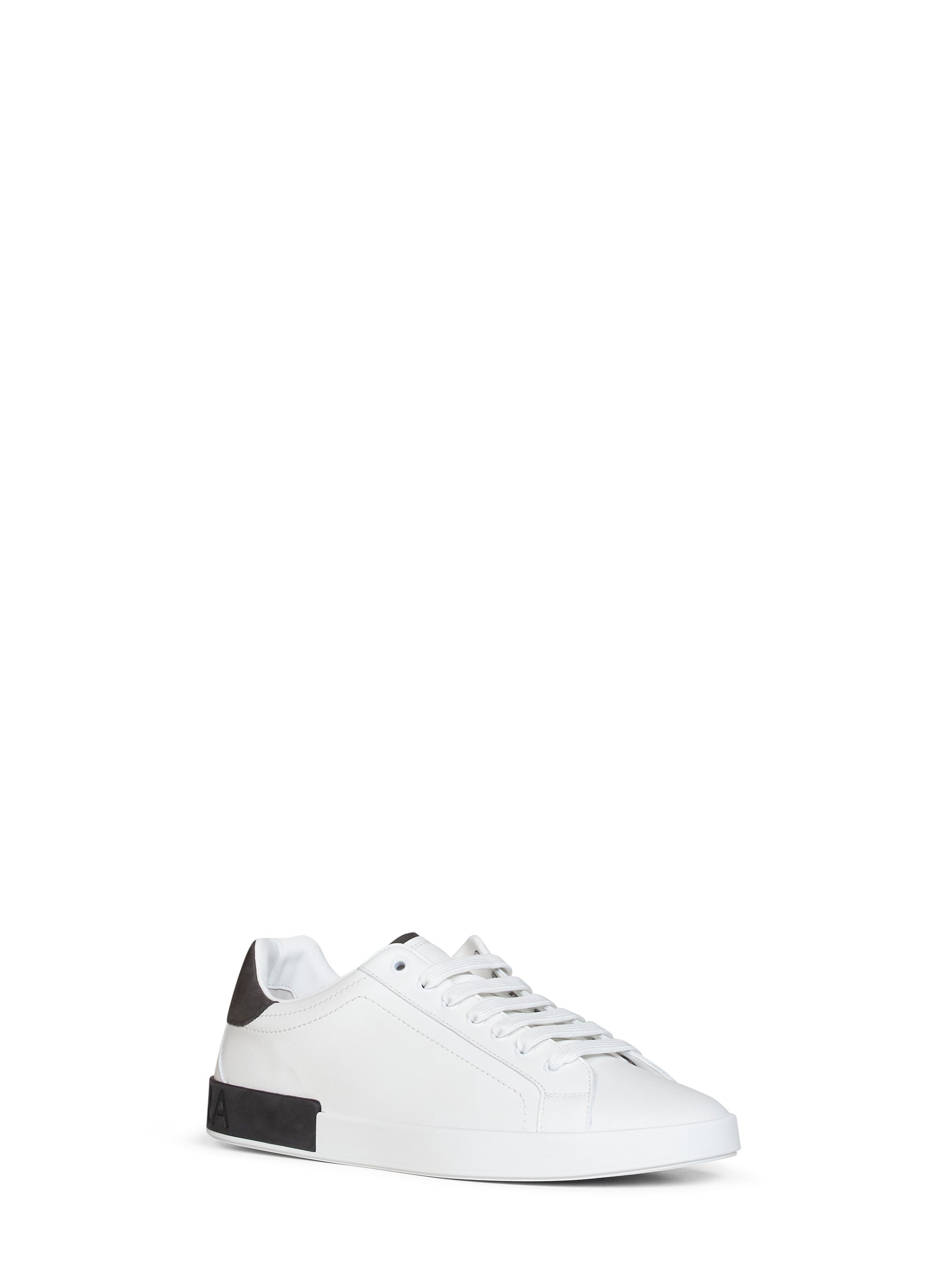 Dolce & Gabbana Men White And Dark Grey Nappa Calfskin Leather And Nubuck Portofino Low-Top Sneakers DOLCE & GABBANA