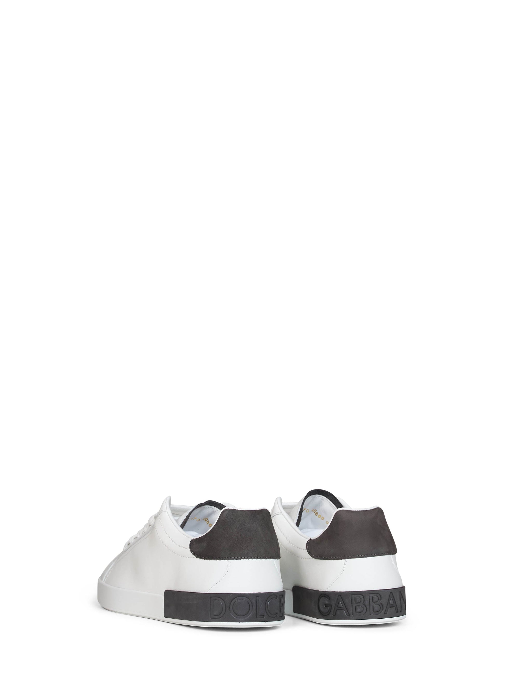 Dolce & Gabbana Men White And Dark Grey Nappa Calfskin Leather And Nubuck Portofino Low-Top Sneakers DOLCE & GABBANA