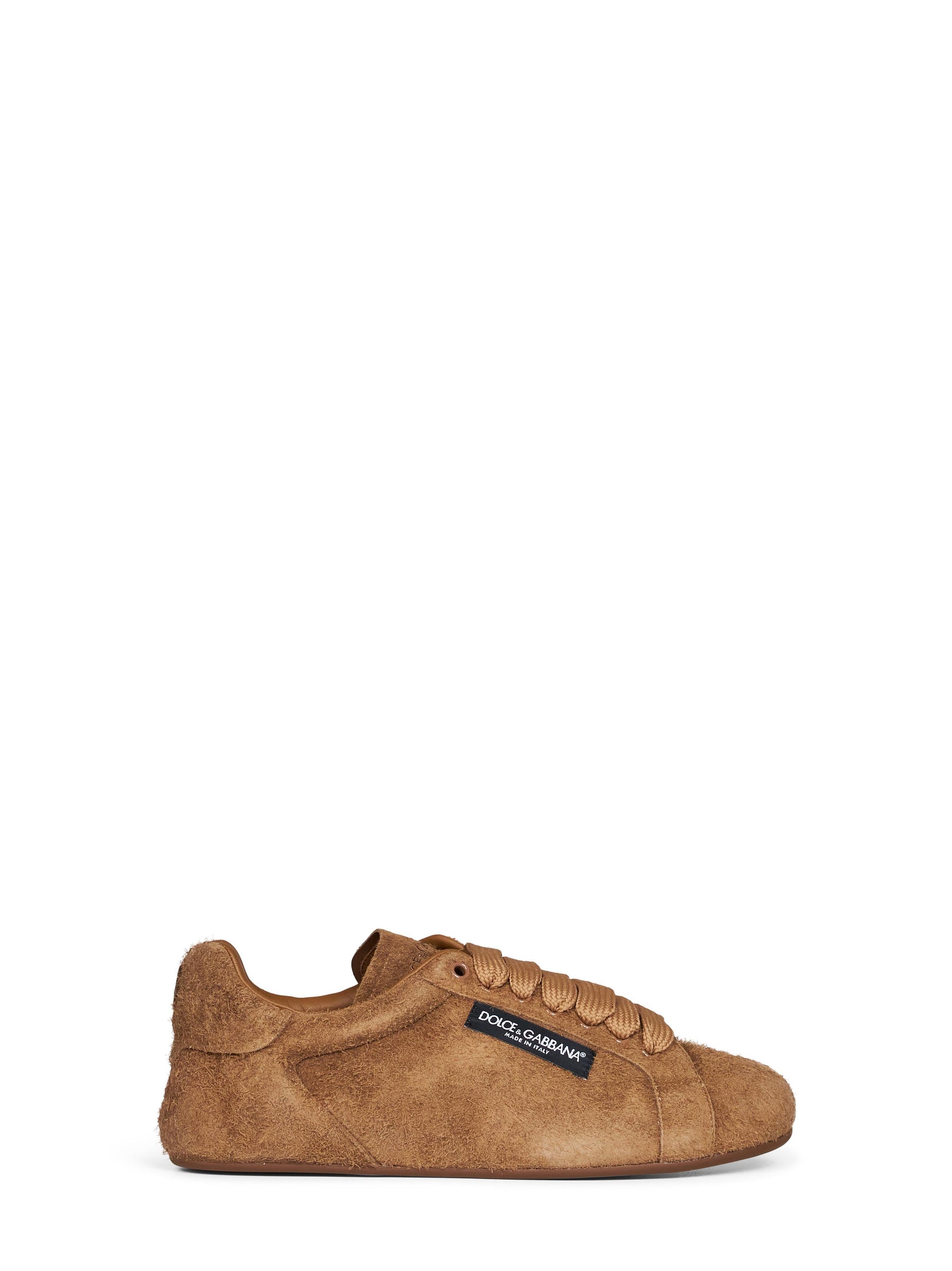 Dolce & Gabbana Men Light Brown Suede Split Leather Portofino Soft Sneakers DOLCE & GABBANA