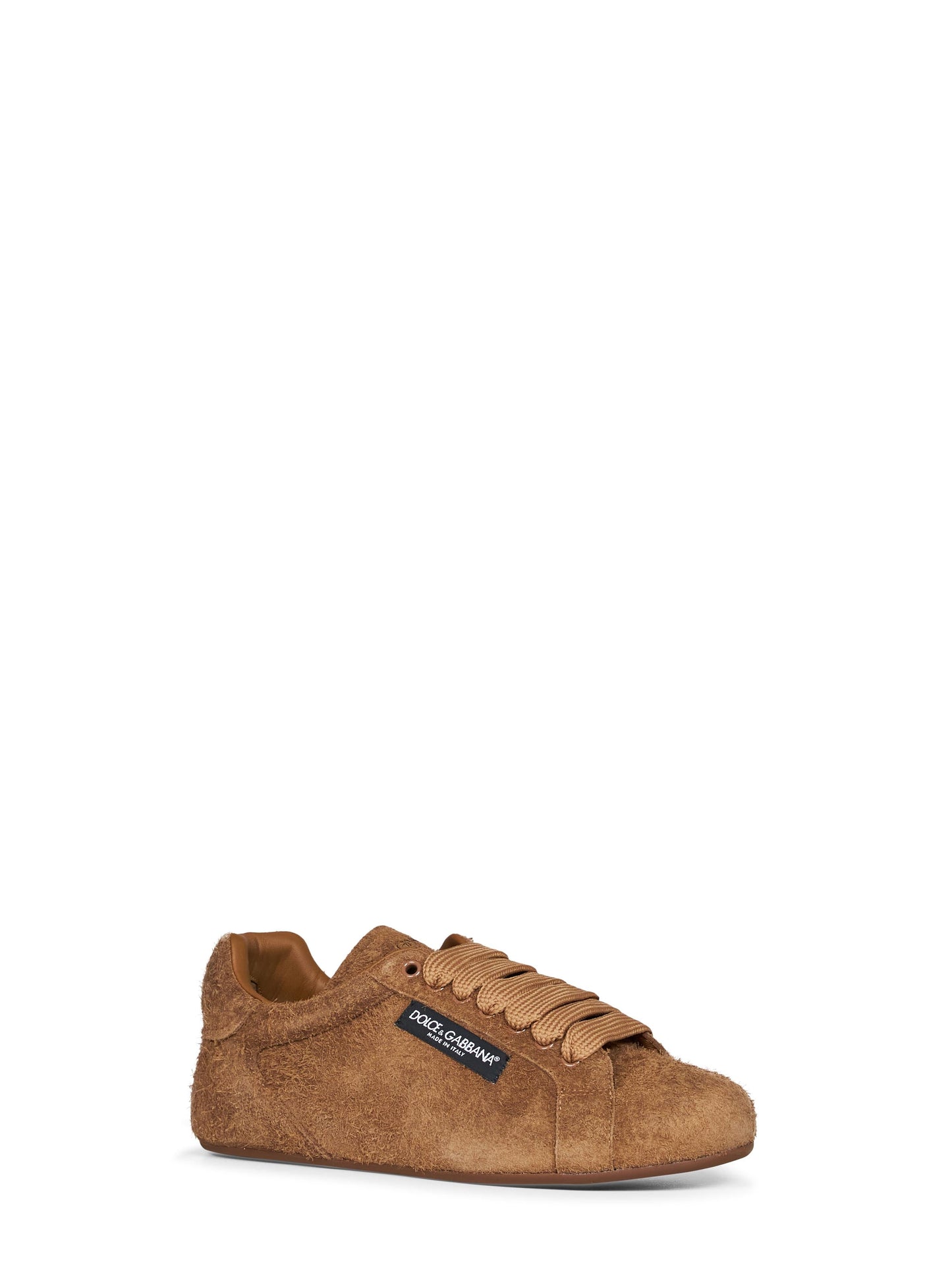 Dolce & Gabbana Men Light Brown Suede Split Leather Portofino Soft Sneakers DOLCE & GABBANA
