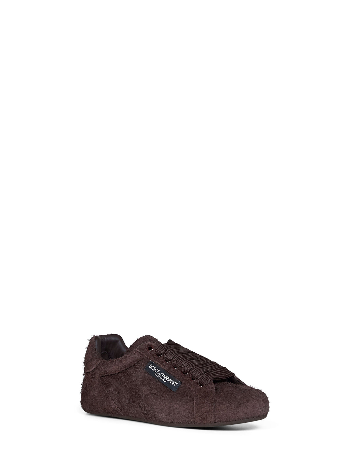Dolce & Gabbana Men Dark Brown Suede Split Leather Portofino Soft Sneakers DOLCE & GABBANA