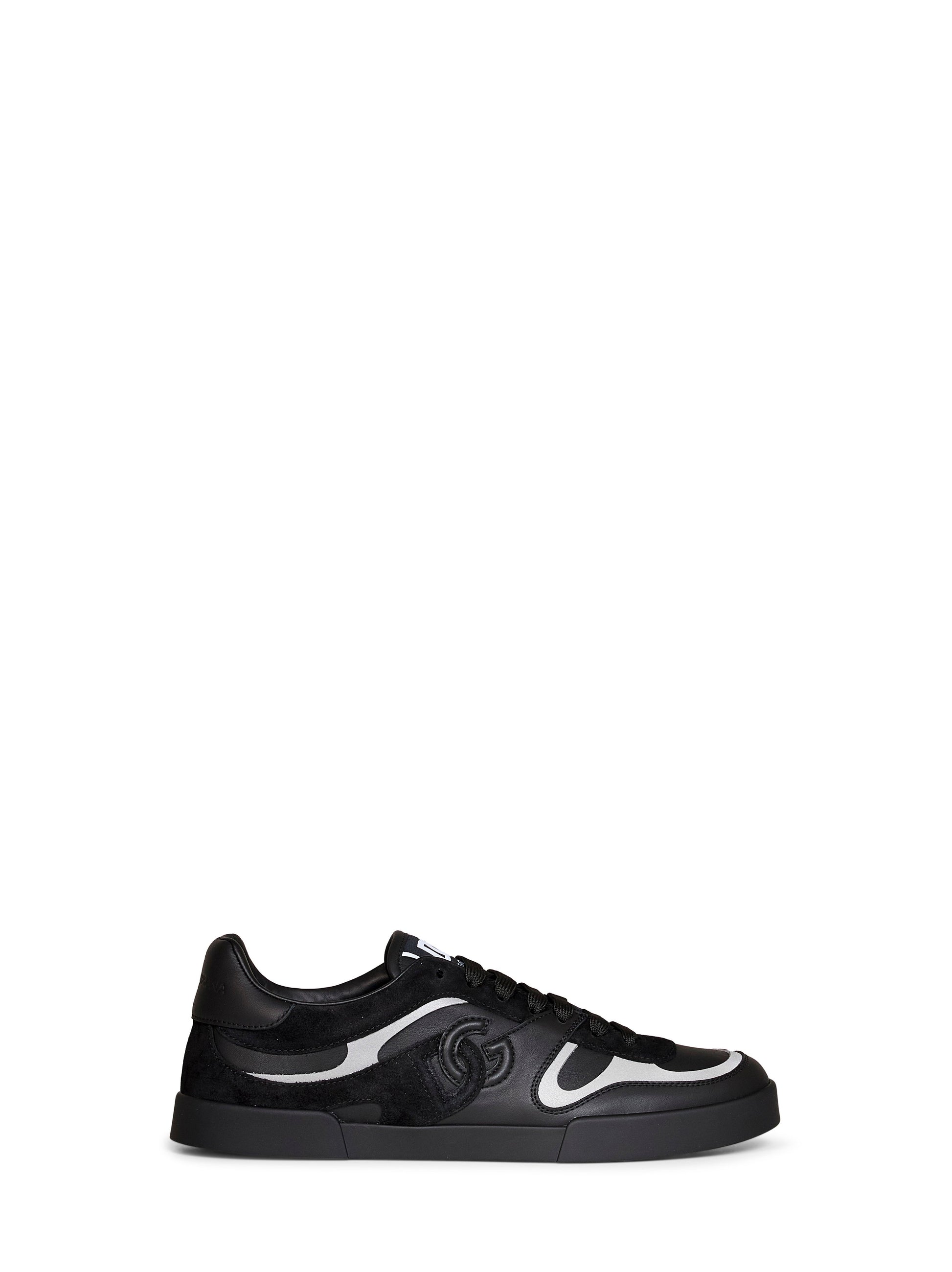 Dolce & Gabbana Men Black Nappa Calfskin And Suede Portofino Sneakers DOLCE & GABBANA