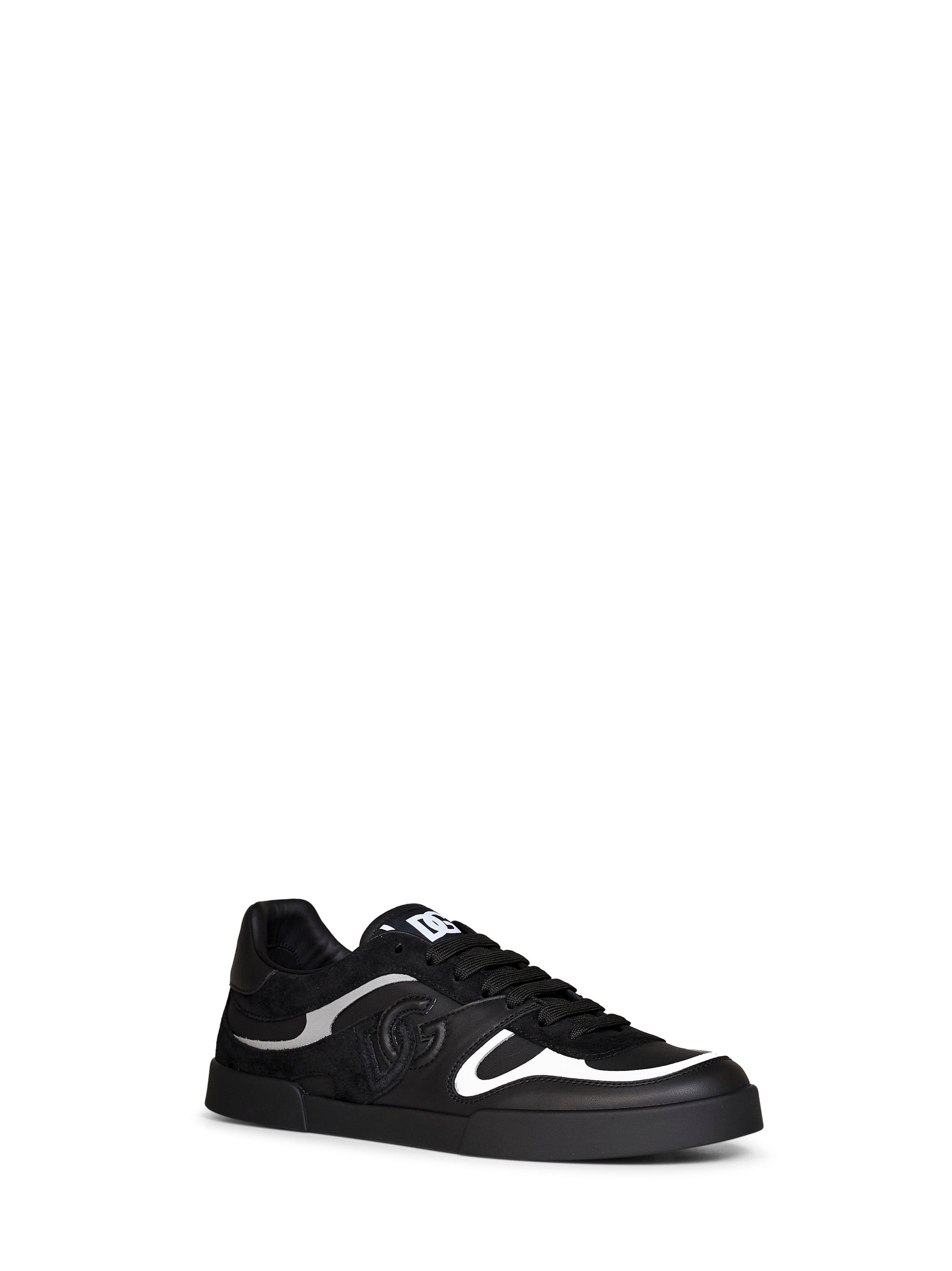 Dolce & Gabbana Men Black Nappa Calfskin And Suede Portofino Sneakers DOLCE & GABBANA