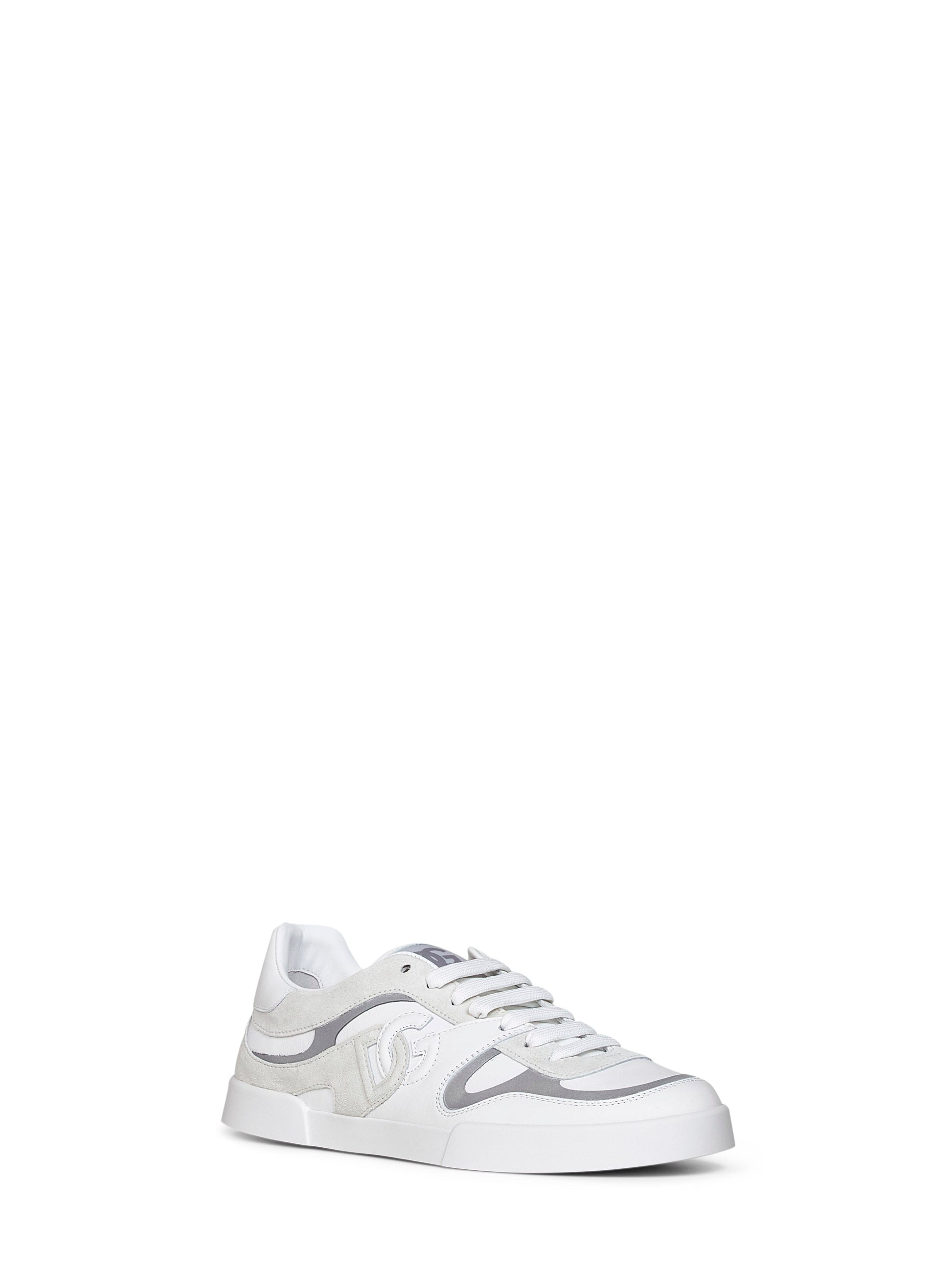 Dolce & Gabbana Men White And Ice Nappa Calfskin And Suede Portofino Sneakers DOLCE & GABBANA