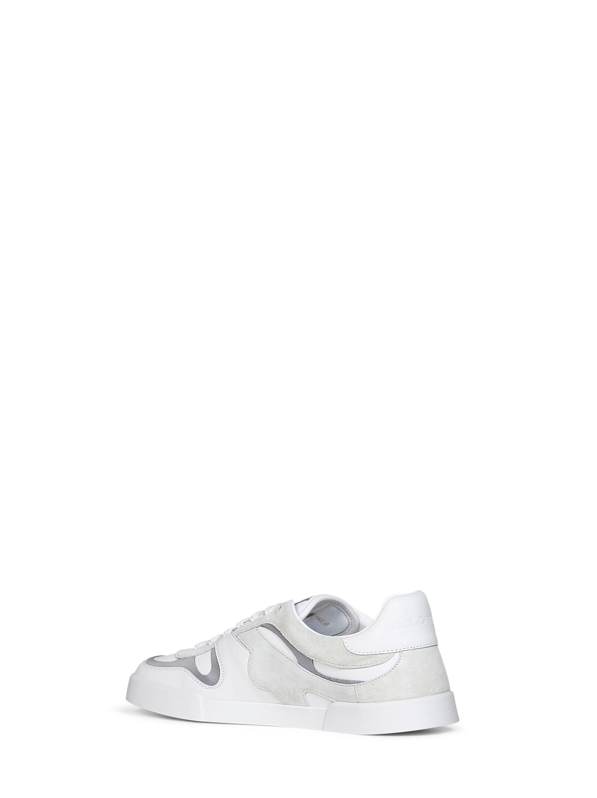 Dolce & Gabbana Men White And Ice Nappa Calfskin And Suede Portofino Sneakers DOLCE & GABBANA