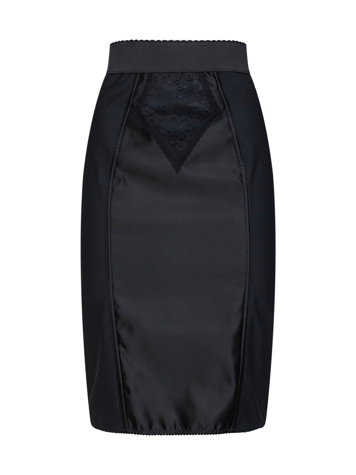 Dolce & Gabbana Women Black Satin And Lace Pencil Midi Skirt DOLCE & GABBANA