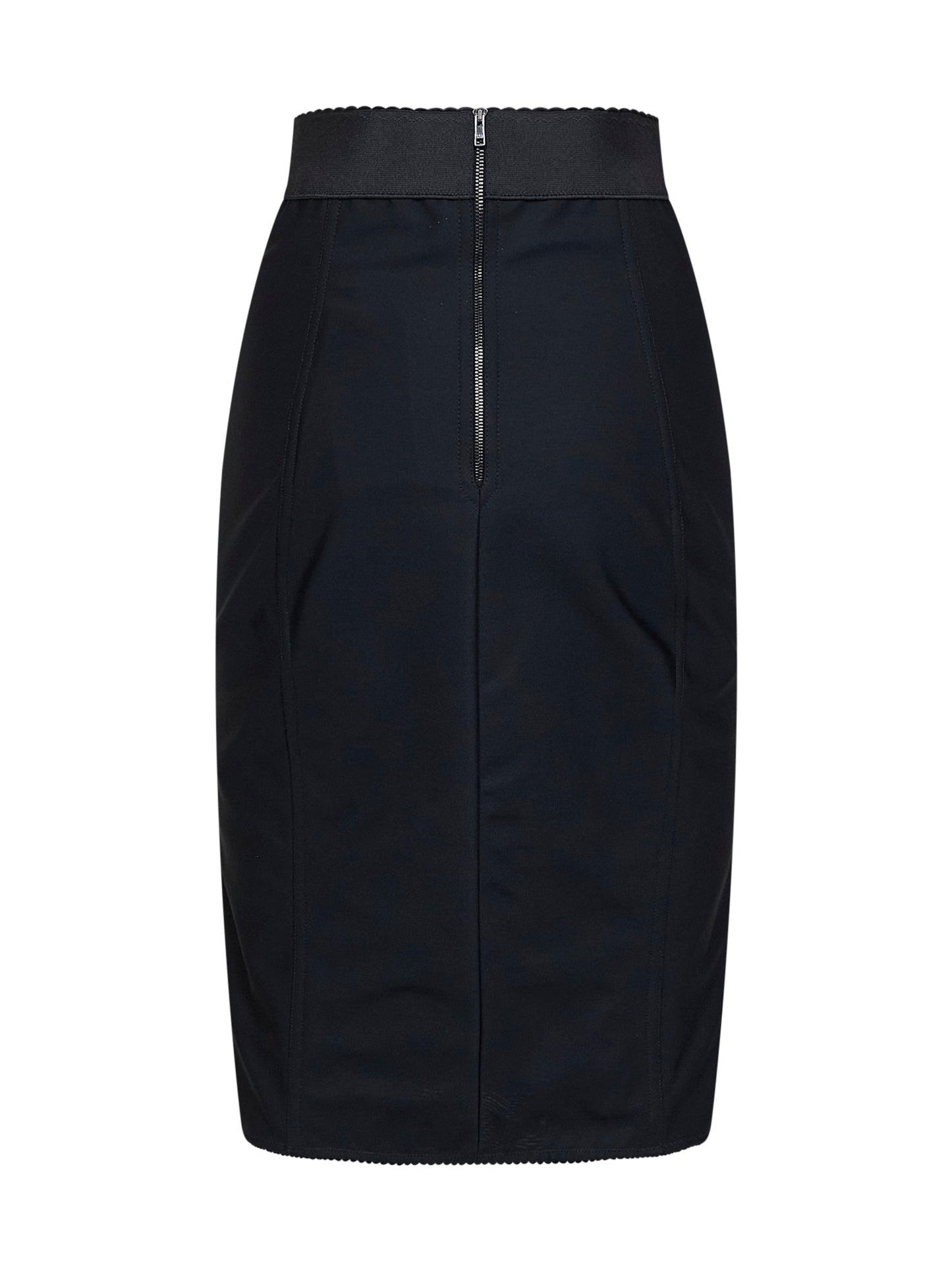 Dolce & Gabbana Women Black Satin And Lace Pencil Midi Skirt DOLCE & GABBANA