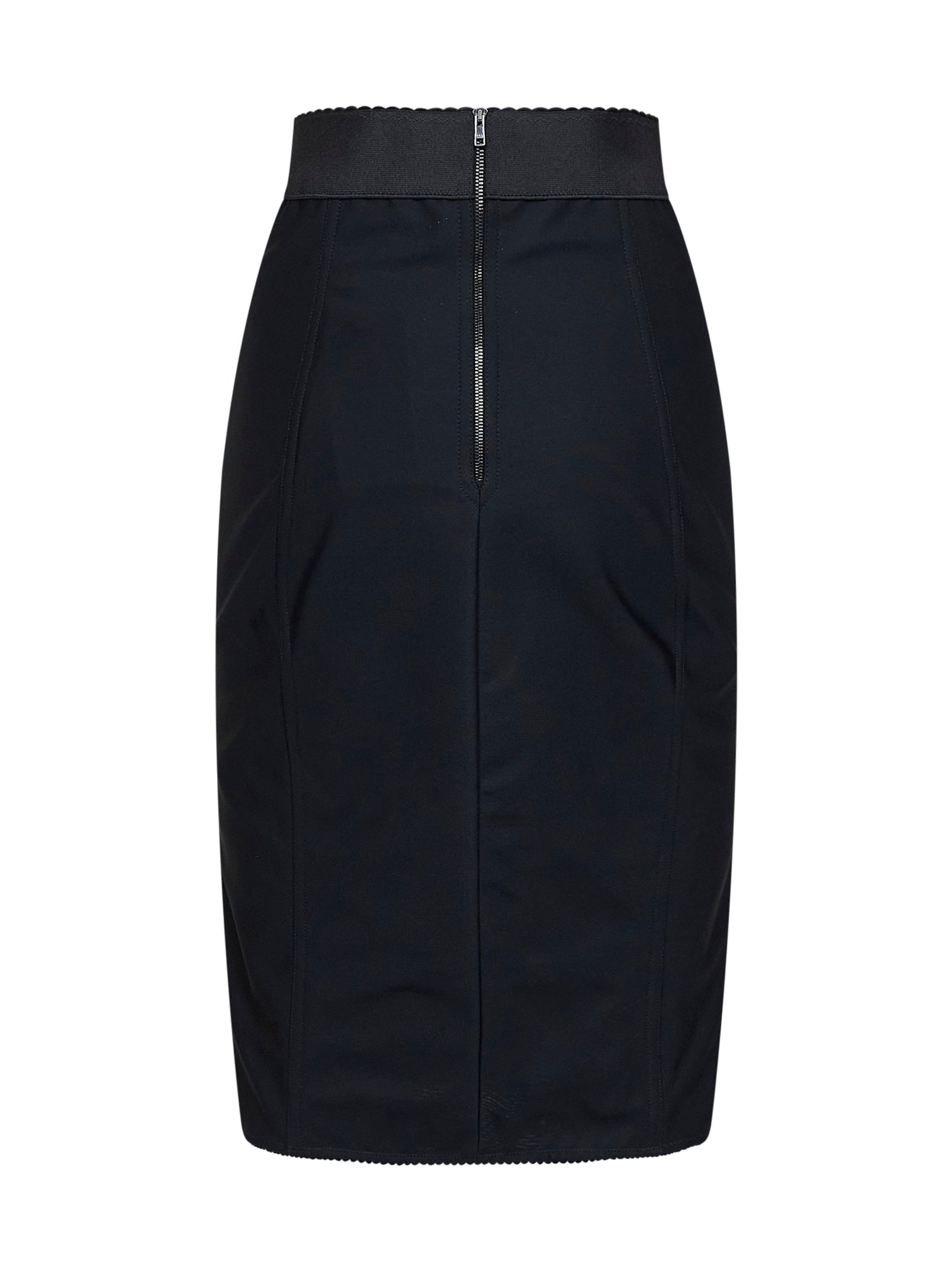 Dolce & Gabbana Women Black Satin And Lace Pencil Midi Skirt DOLCE & GABBANA