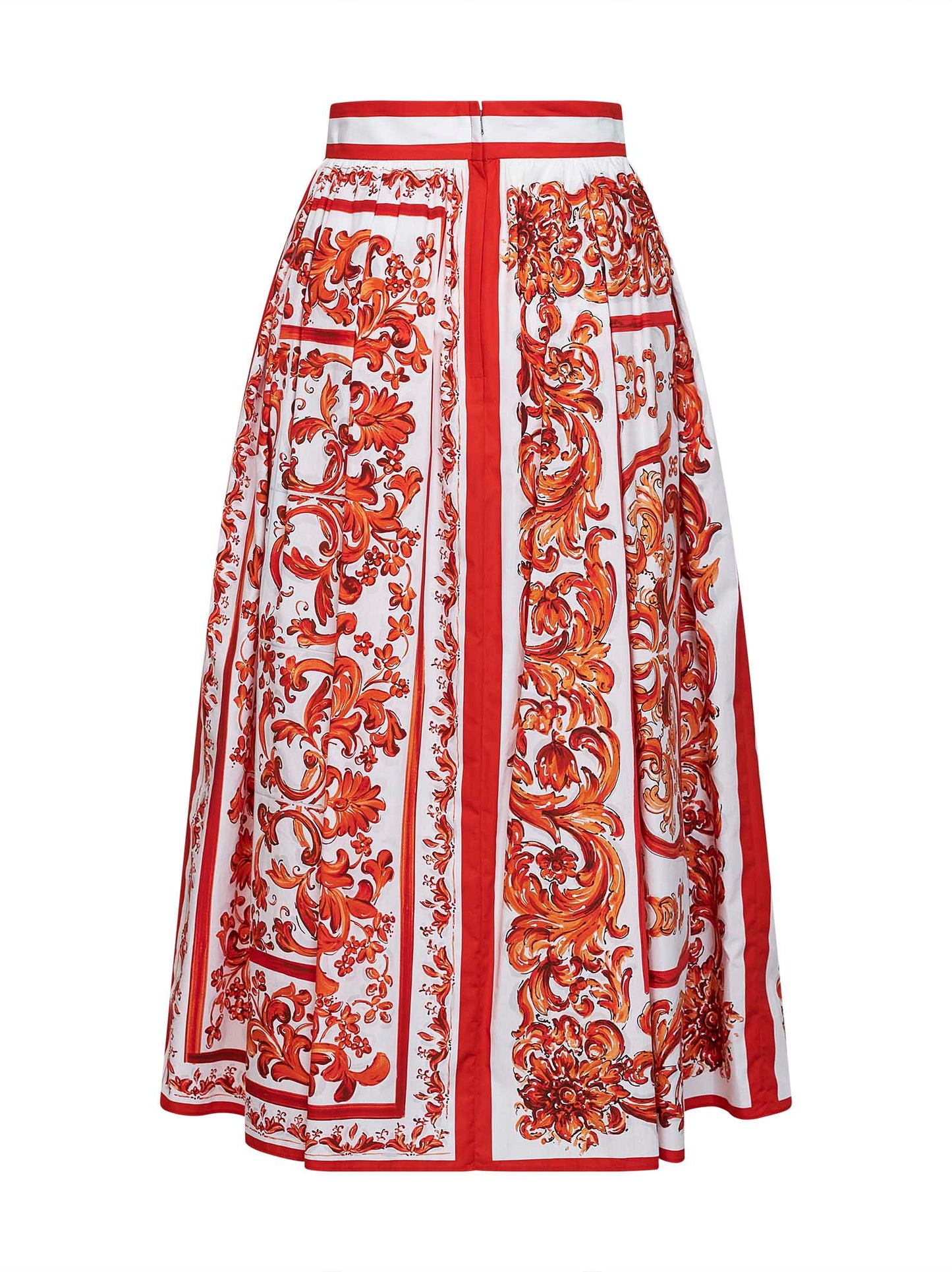 Dolce & Gabbana Women Orange Maiolica-Print Pleated Poplin Midi Skirt DOLCE & GABBANA