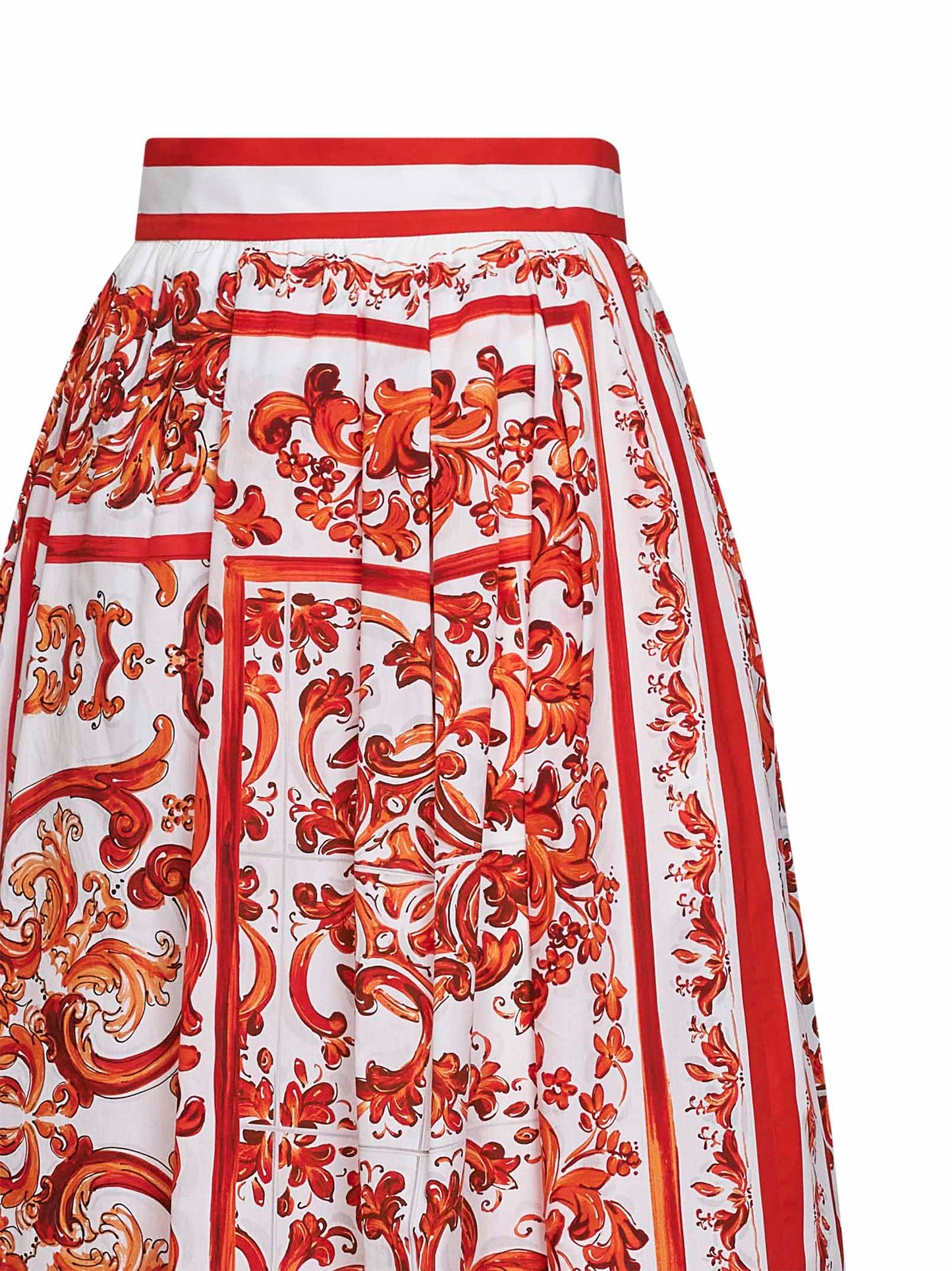 Dolce & Gabbana Women Orange Maiolica-Print Pleated Poplin Midi Skirt DOLCE & GABBANA
