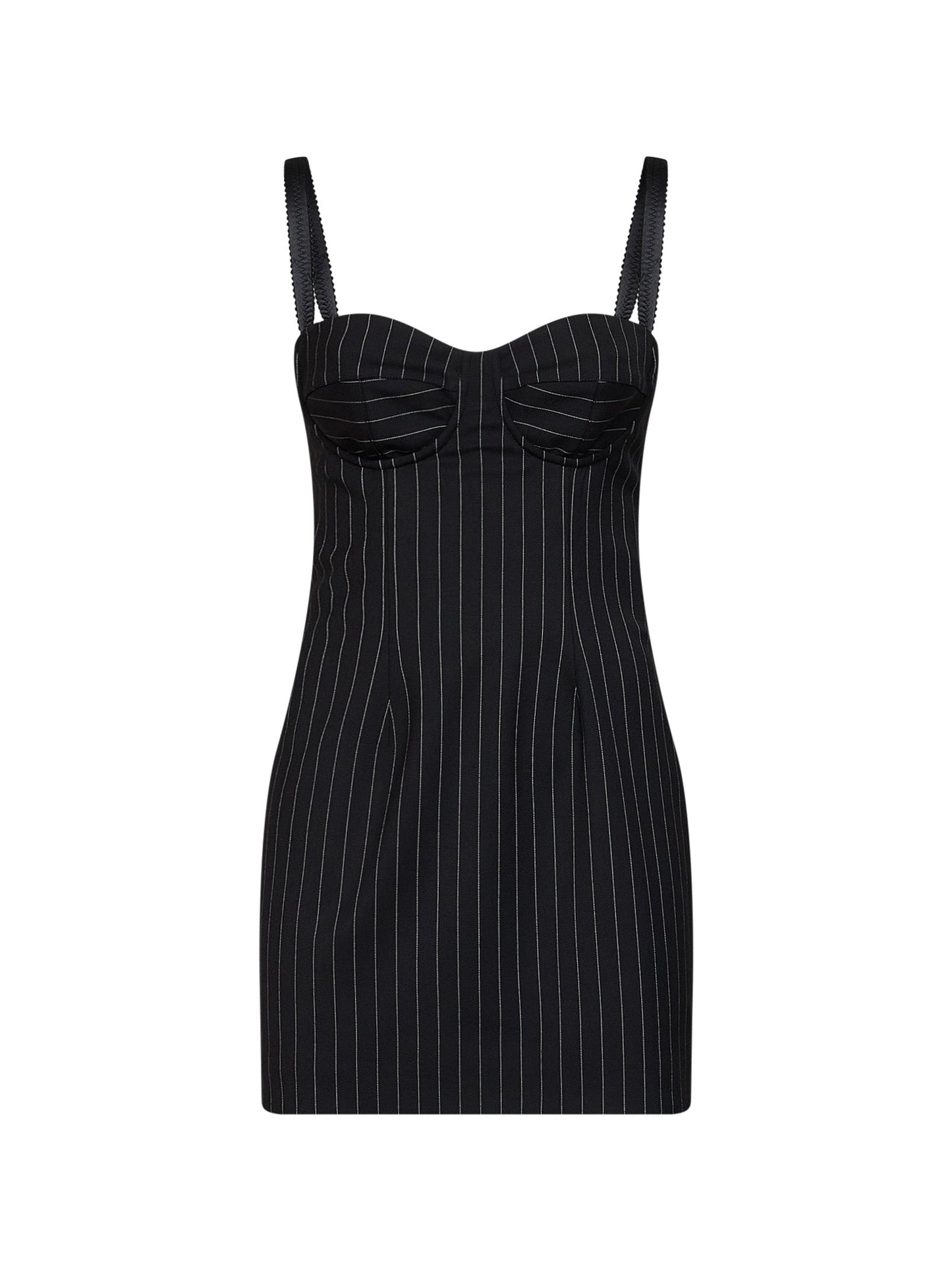 Dolce & Gabbana Women Black Stretch Pinstriped Wool Bustier Mini Dress DOLCE & GABBANA