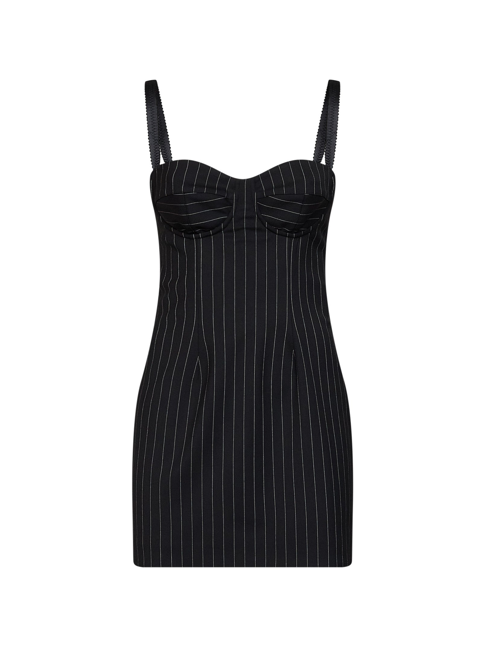 Dolce & Gabbana Women Black Stretch Pinstriped Wool Bustier Mini Dress DOLCE & GABBANA