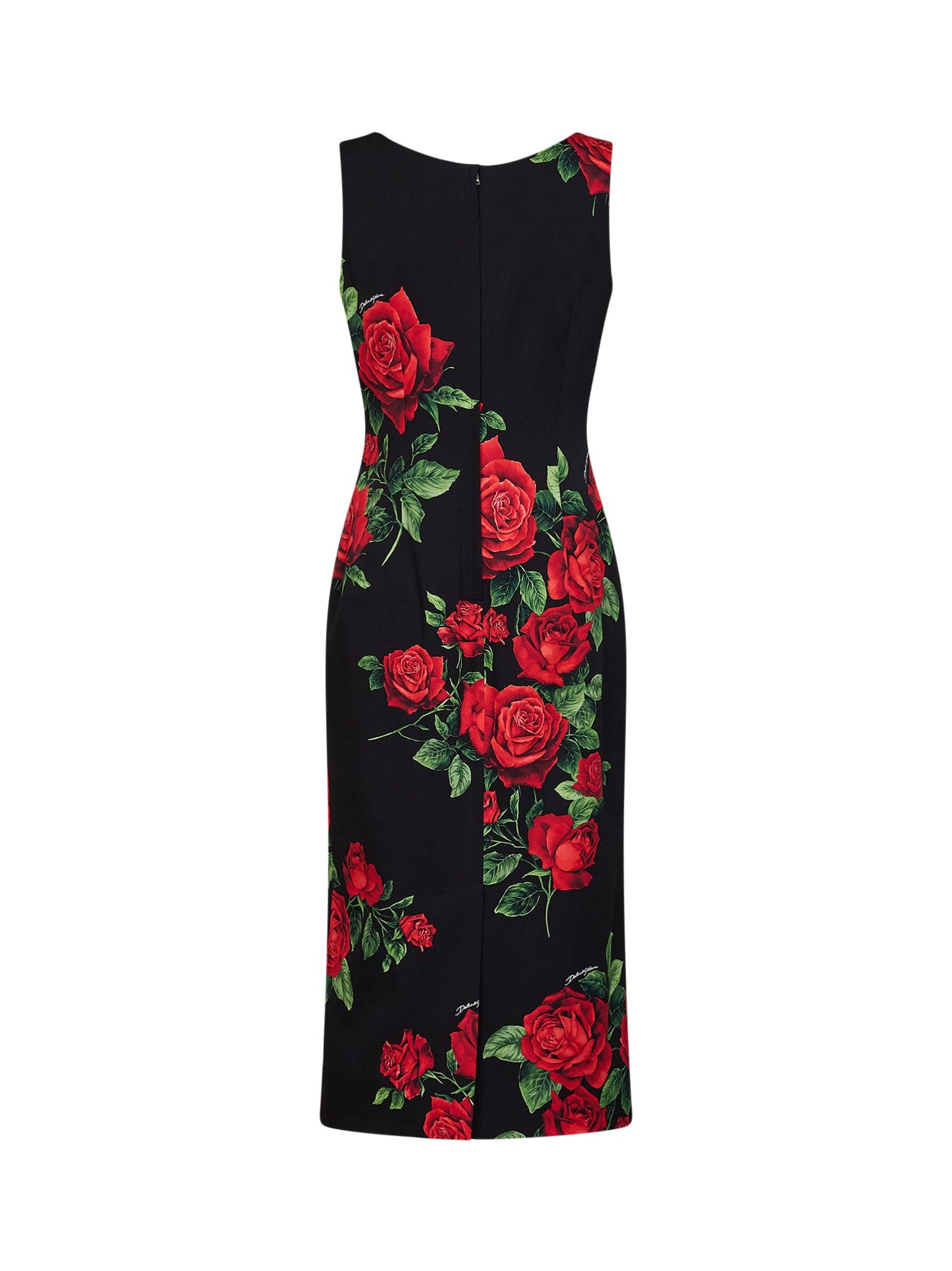 Dolce & Gabbana Women Black Rose-Print Stretch Charmeuse Midi Sheath Dress DOLCE & GABBANA