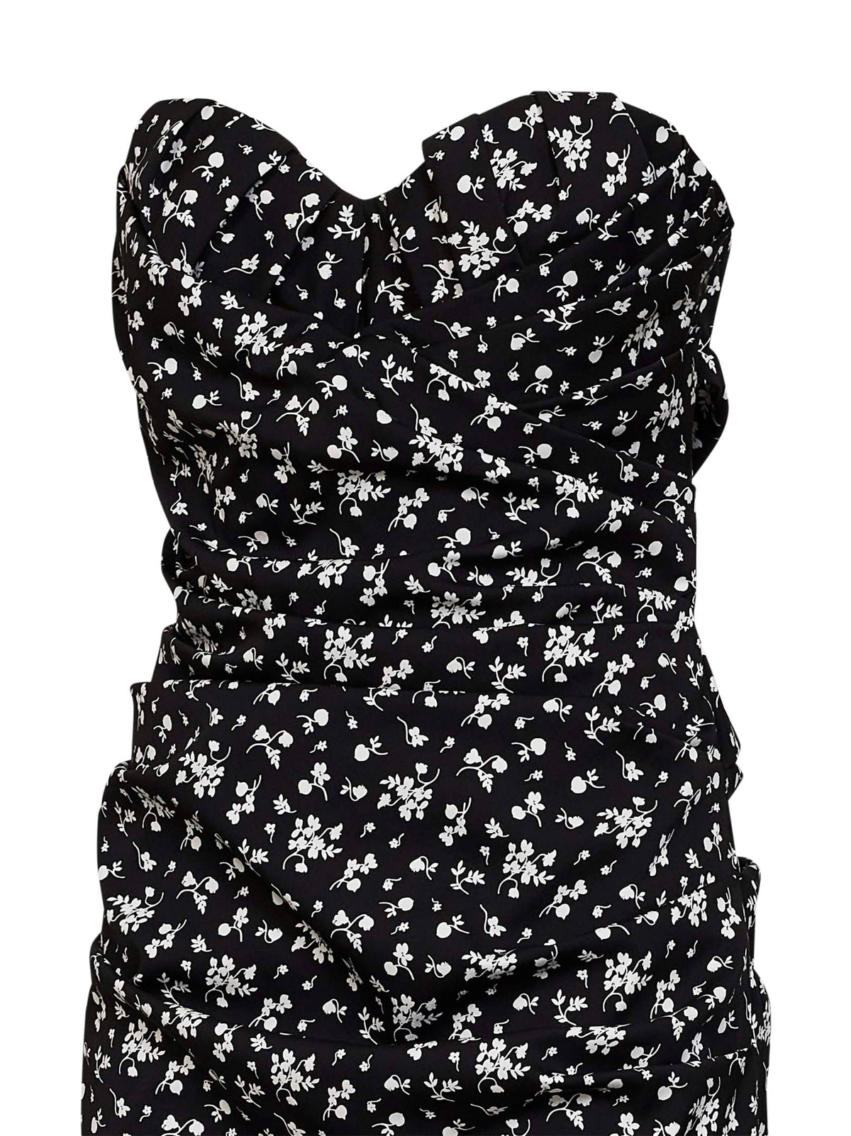 Dolce & Gabbana Women Black Fiorellini-Print Charmeuse Midi Bustier Dress DOLCE & GABBANA