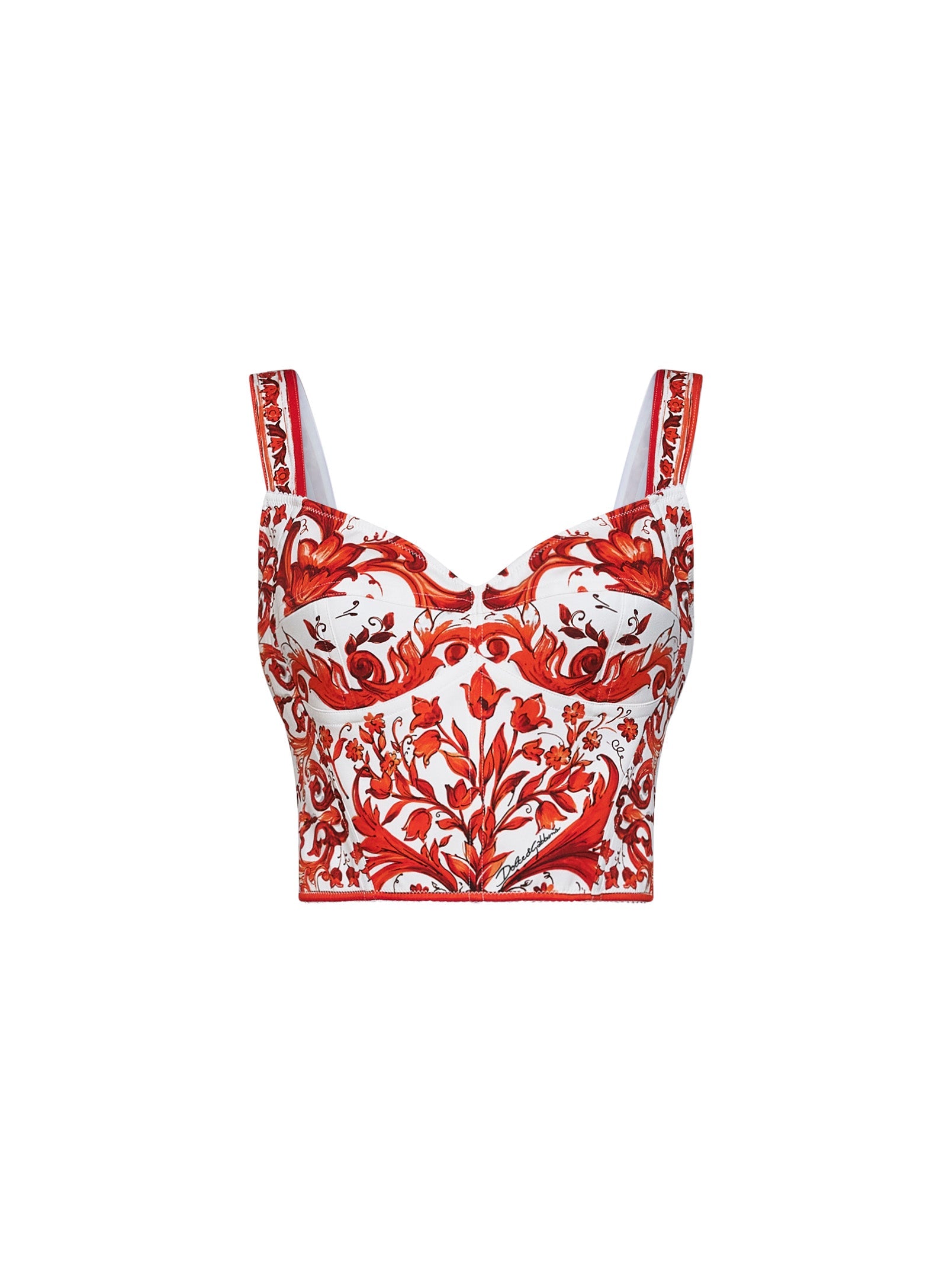 Dolce & Gabbana Women Orange Maiolica-Print Charmeuse Bustier Top DOLCE & GABBANA