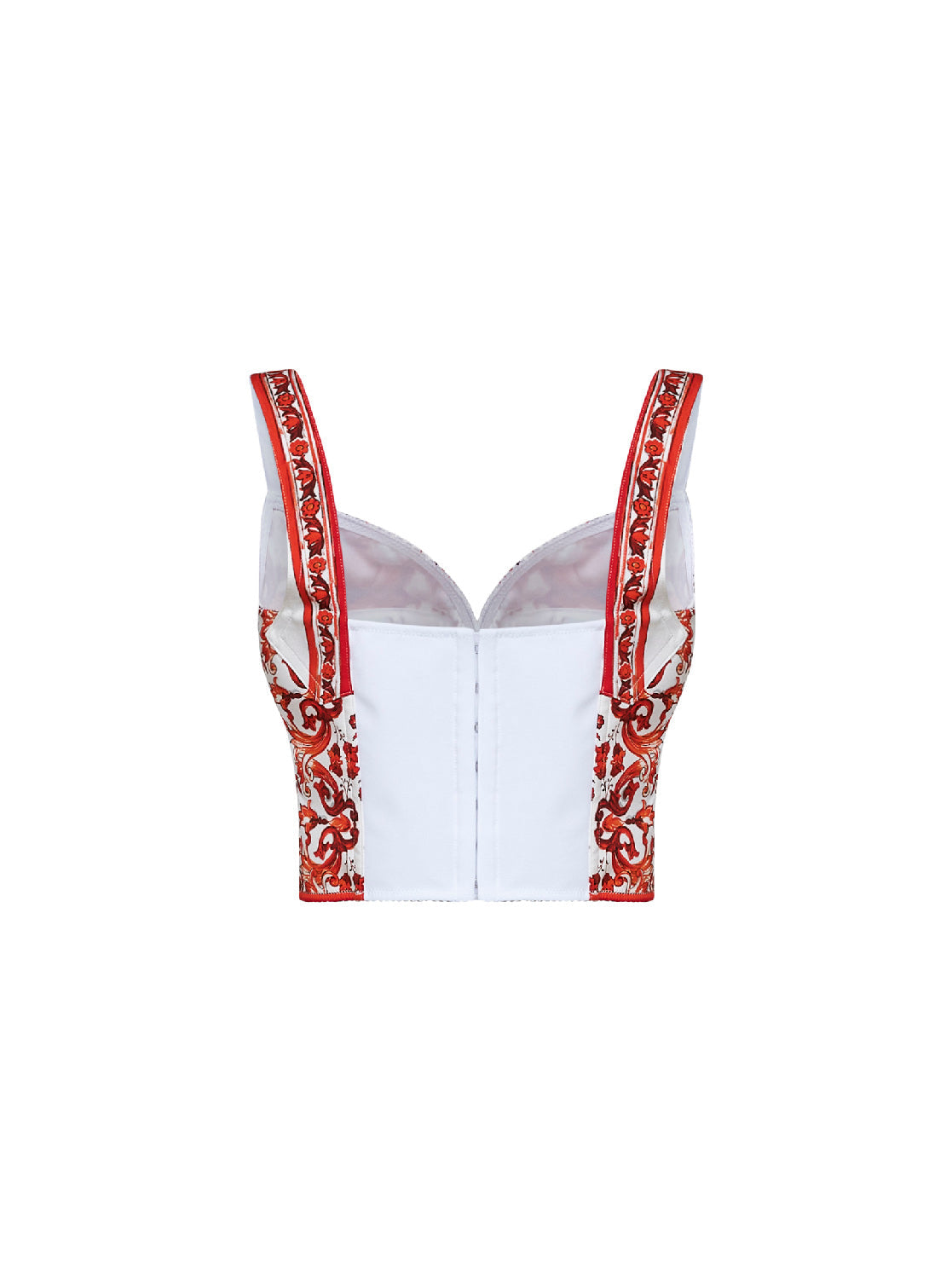 Dolce & Gabbana Women Orange Maiolica-Print Charmeuse Bustier Top DOLCE & GABBANA