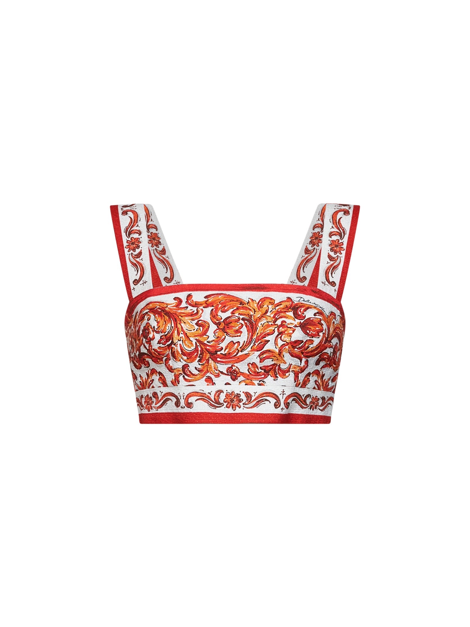 Dolce & Gabbana Women Orange Maiolica-Print Mat Bralette Top DOLCE & GABBANA