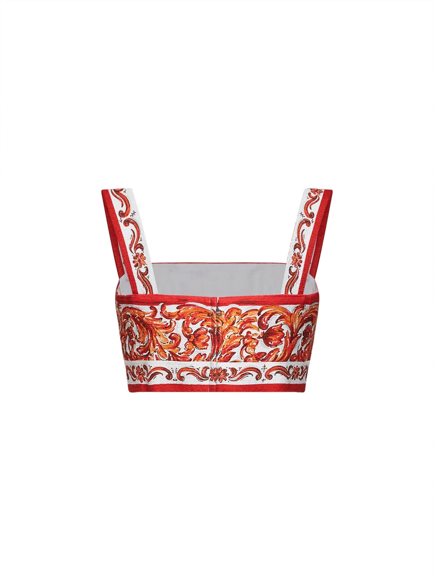 Dolce & Gabbana Women Orange Maiolica-Print Mat Bralette Top DOLCE & GABBANA