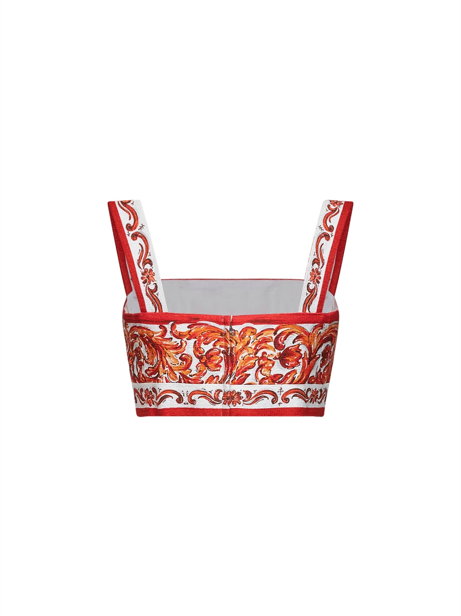 Dolce & Gabbana Women Orange Maiolica-Print Mat Bralette Top DOLCE & GABBANA