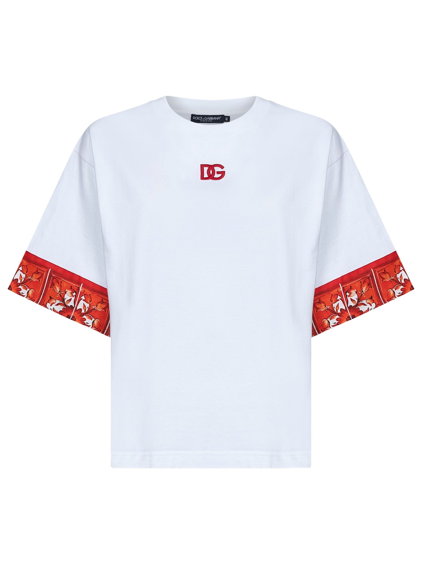 Dolce & Gabbana Women White Jersey T-Shirt With Maiolica-Print Scarf DOLCE & GABBANA