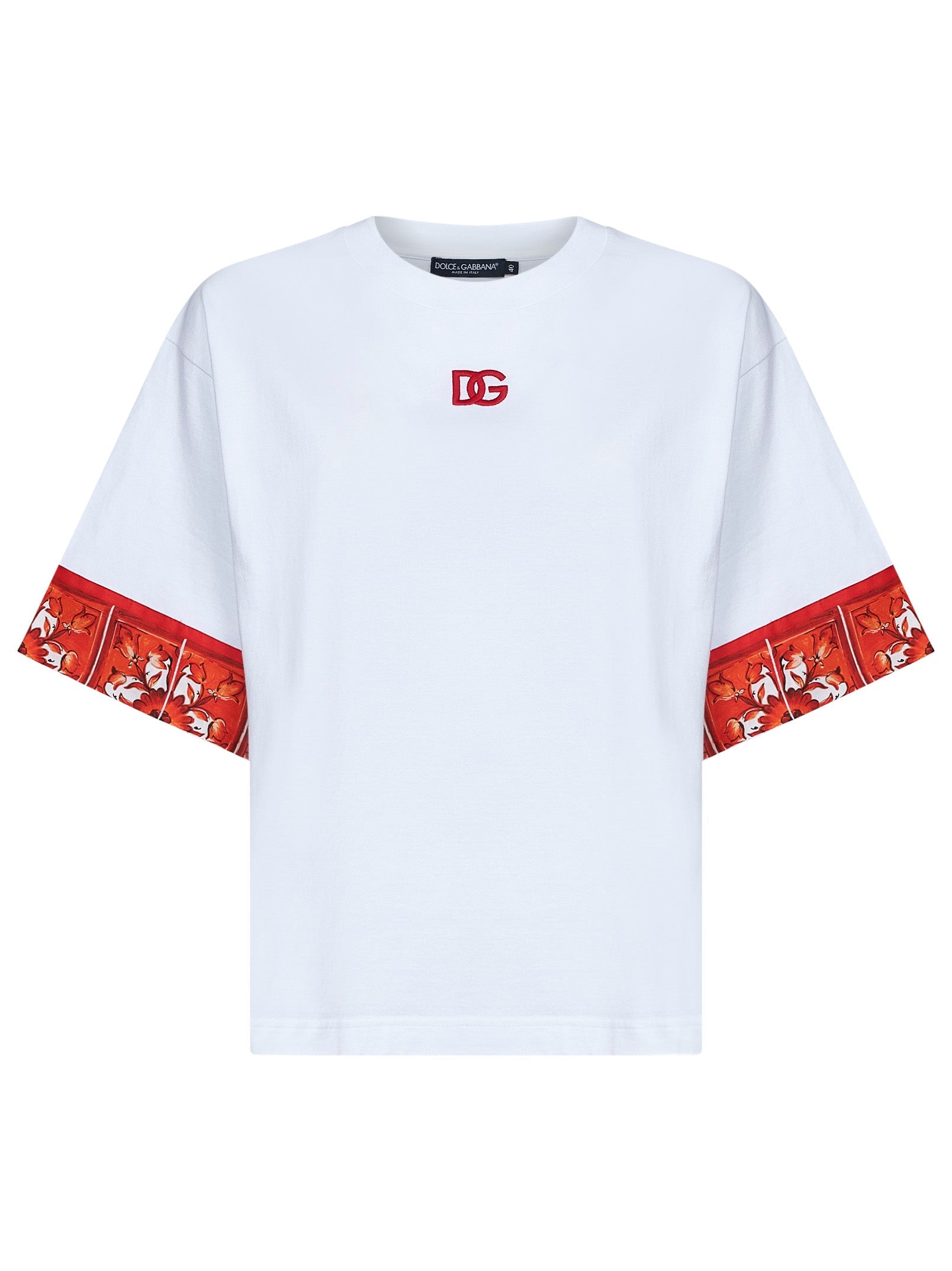 Dolce & Gabbana Women White Jersey T-Shirt With Maiolica-Print Scarf DOLCE & GABBANA