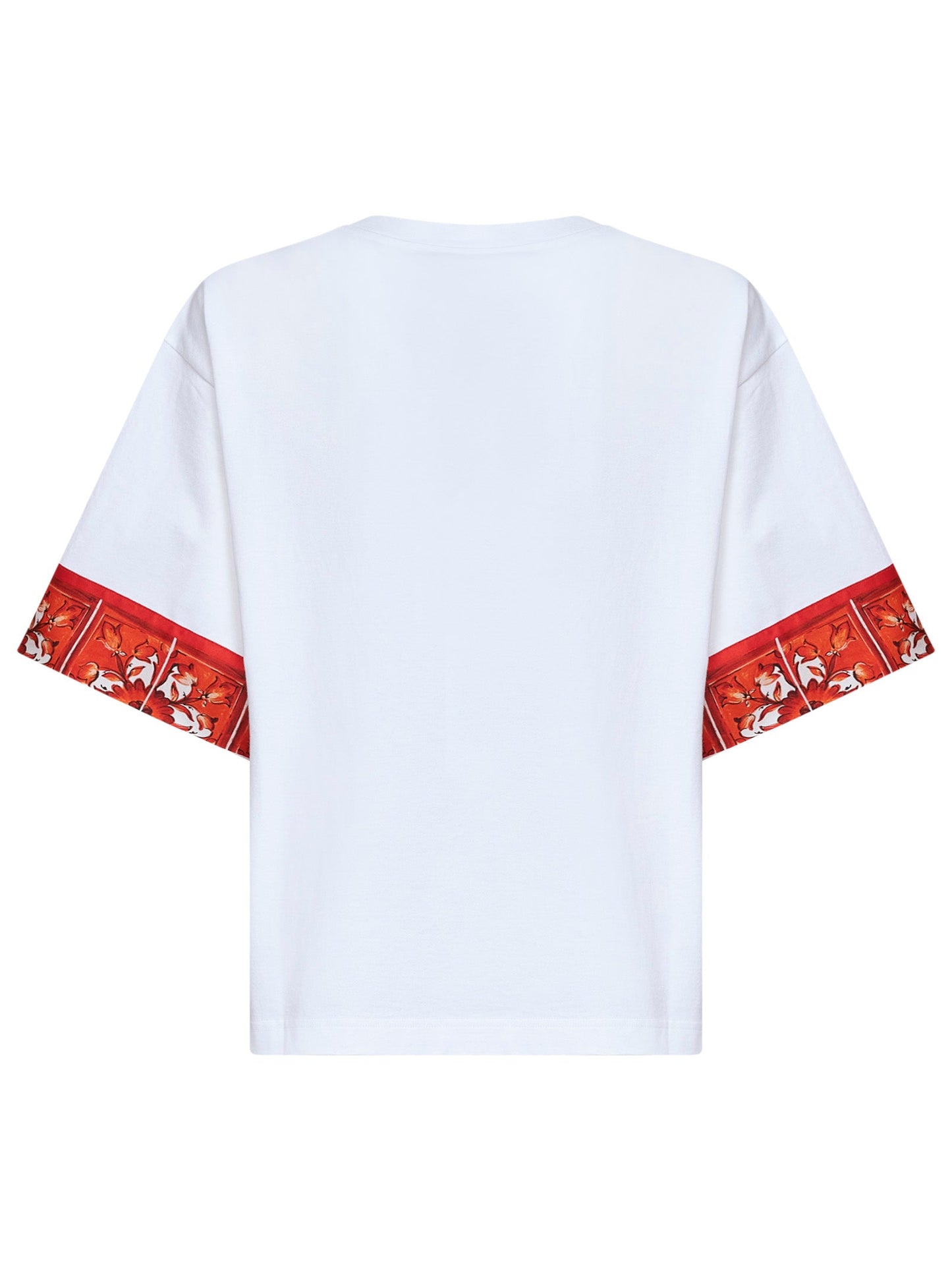 Dolce & Gabbana Women White Jersey T-Shirt With Maiolica-Print Scarf DOLCE & GABBANA