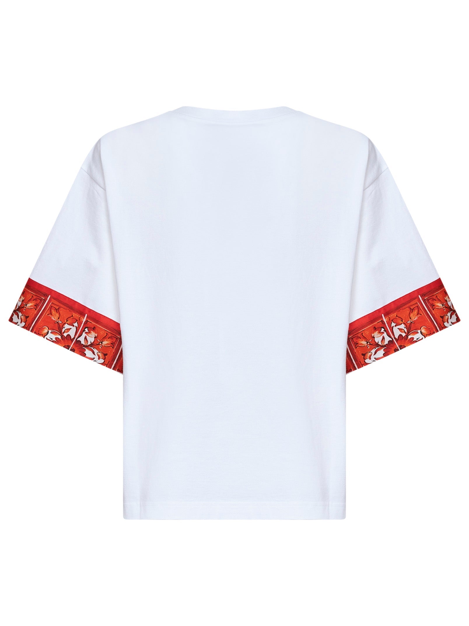 Dolce & Gabbana Women White Jersey T-Shirt With Maiolica-Print Scarf DOLCE & GABBANA