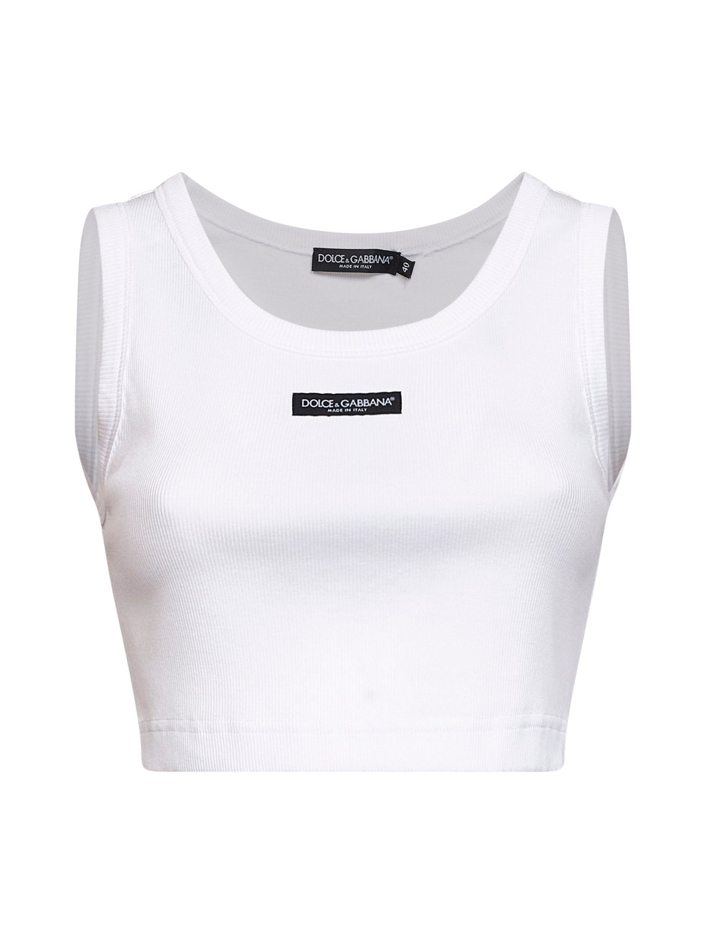 Dolce & Gabbana Women White Ribbed Cotton Cropped Logo Tank Top DOLCE & GABBANA