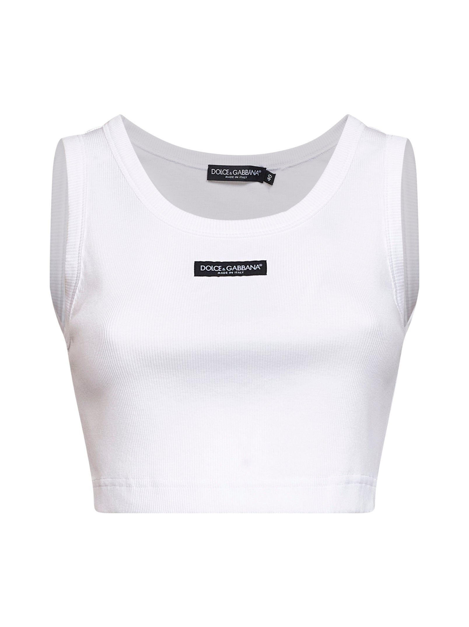 Dolce & Gabbana Women White Ribbed Cotton Cropped Logo Tank Top DOLCE & GABBANA