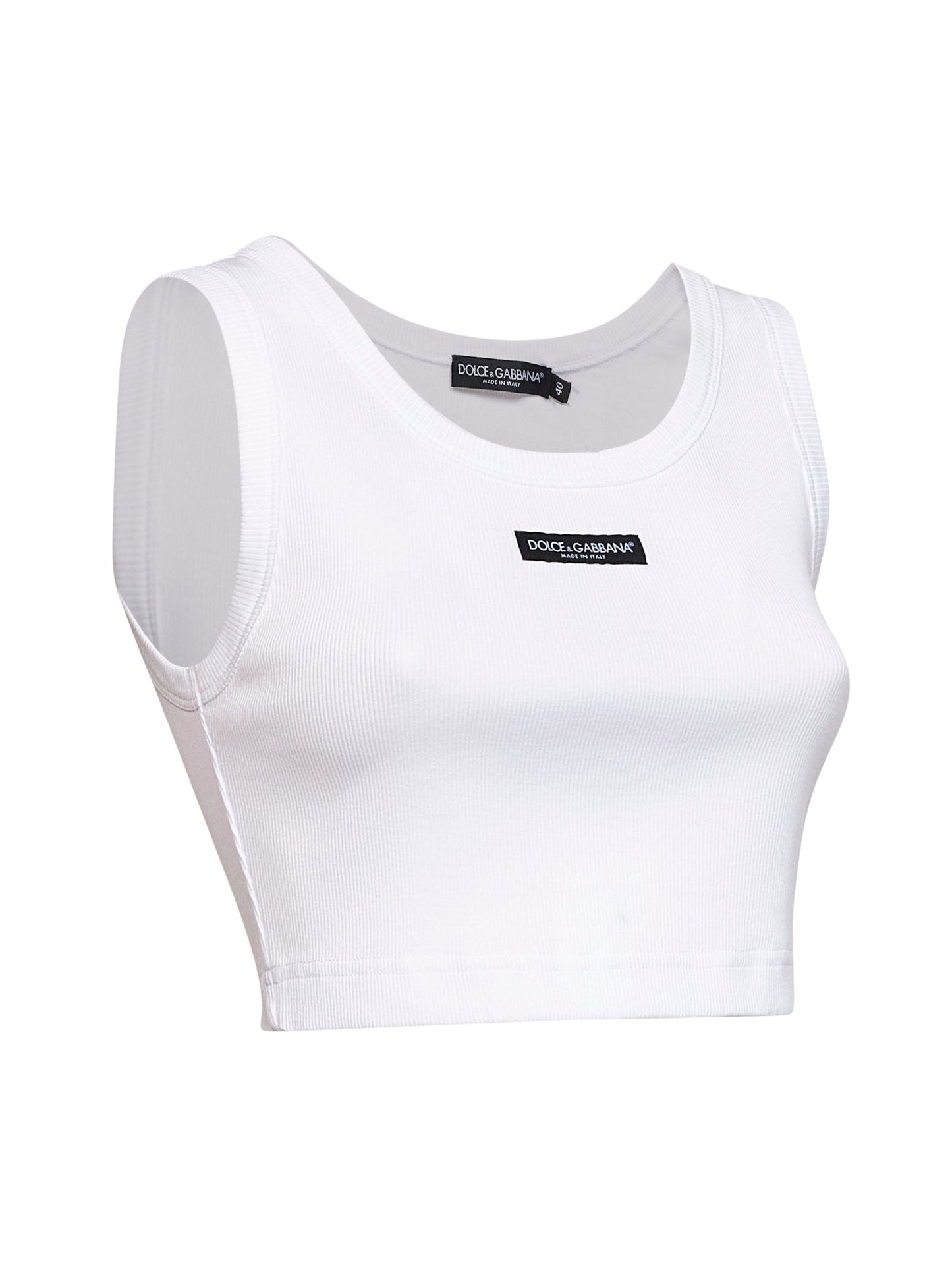 Dolce & Gabbana Women White Ribbed Cotton Cropped Logo Tank Top DOLCE & GABBANA