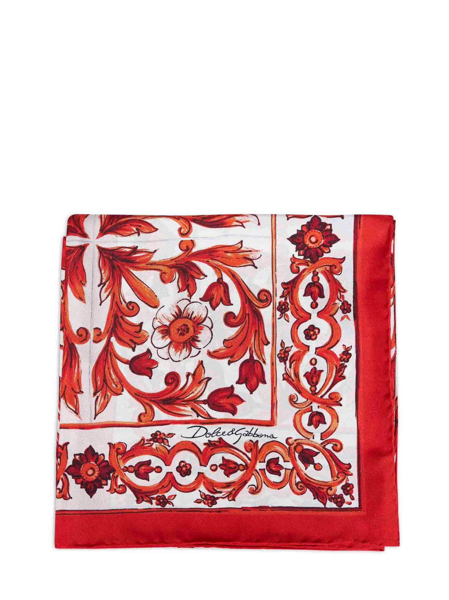 Dolce & Gabbana Women Orange Maiolica-Print Silk Twill Scarf DOLCE & GABBANA