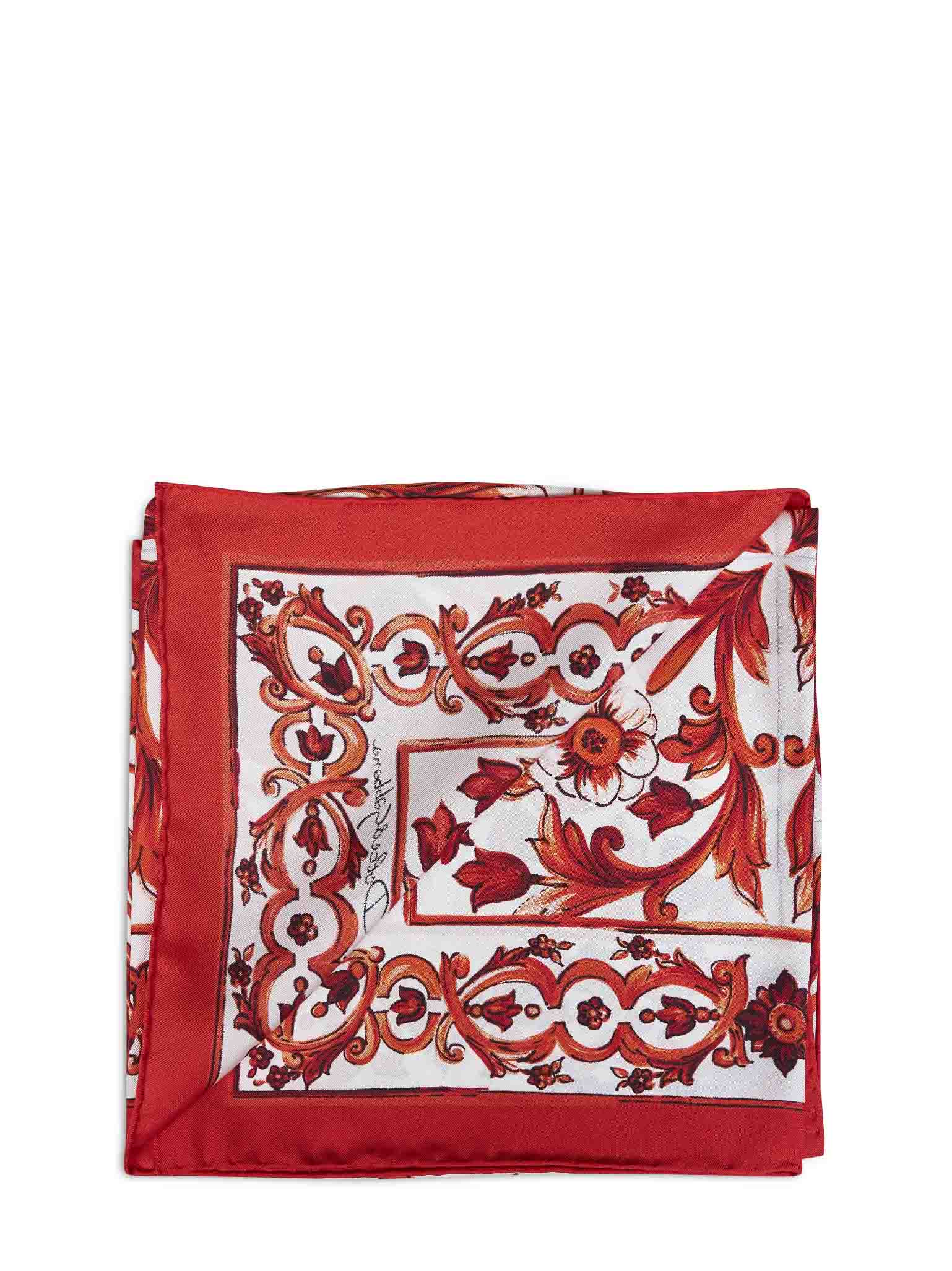 Dolce & Gabbana Women Orange Maiolica-Print Silk Twill Scarf DOLCE & GABBANA
