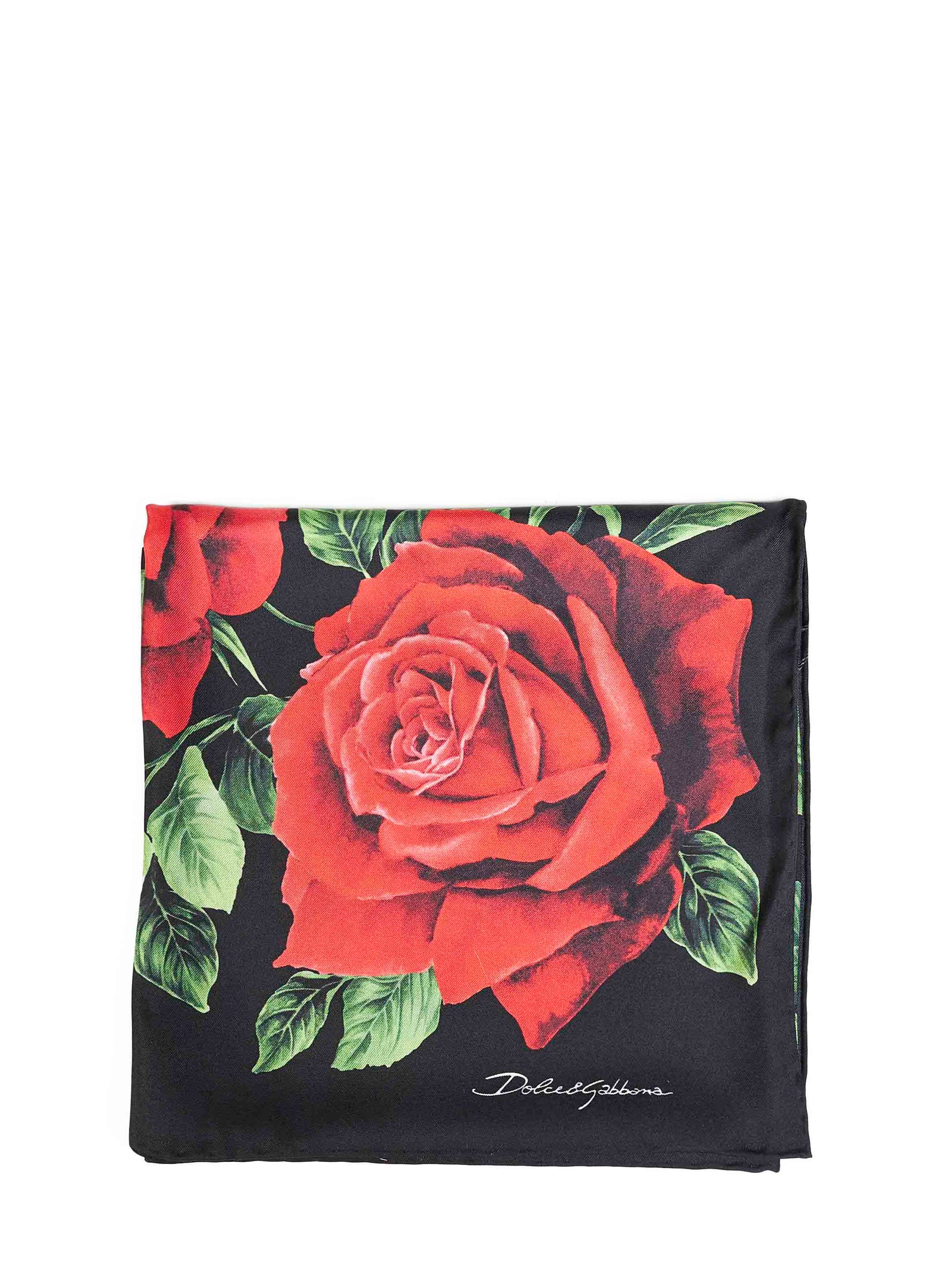 Dolce & Gabbana Women Black Rose-Print Silk Twill Scarf DOLCE & GABBANA