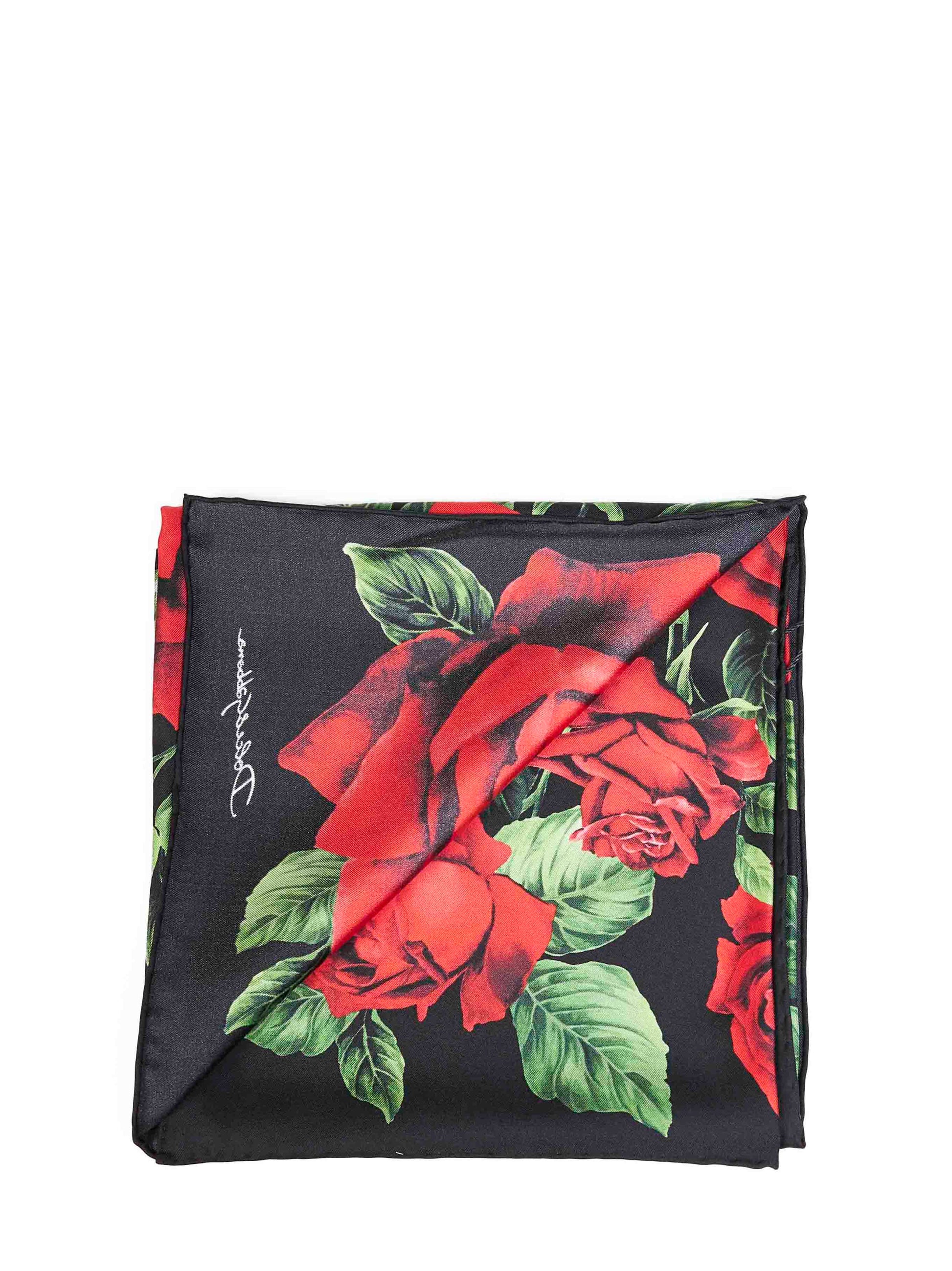 Dolce & Gabbana Women Black Rose-Print Silk Twill Scarf DOLCE & GABBANA