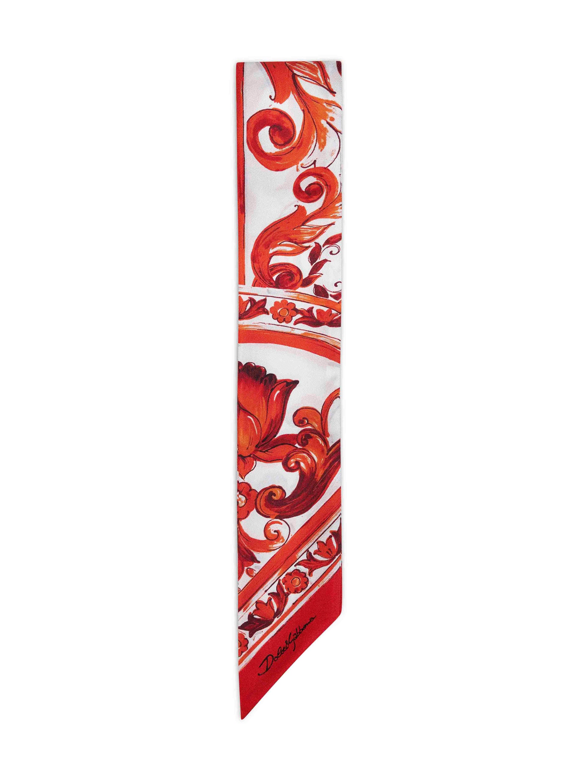 Dolce & Gabbana Women Orange Maiolica-Print Silk Twill Bandeau DOLCE & GABBANA