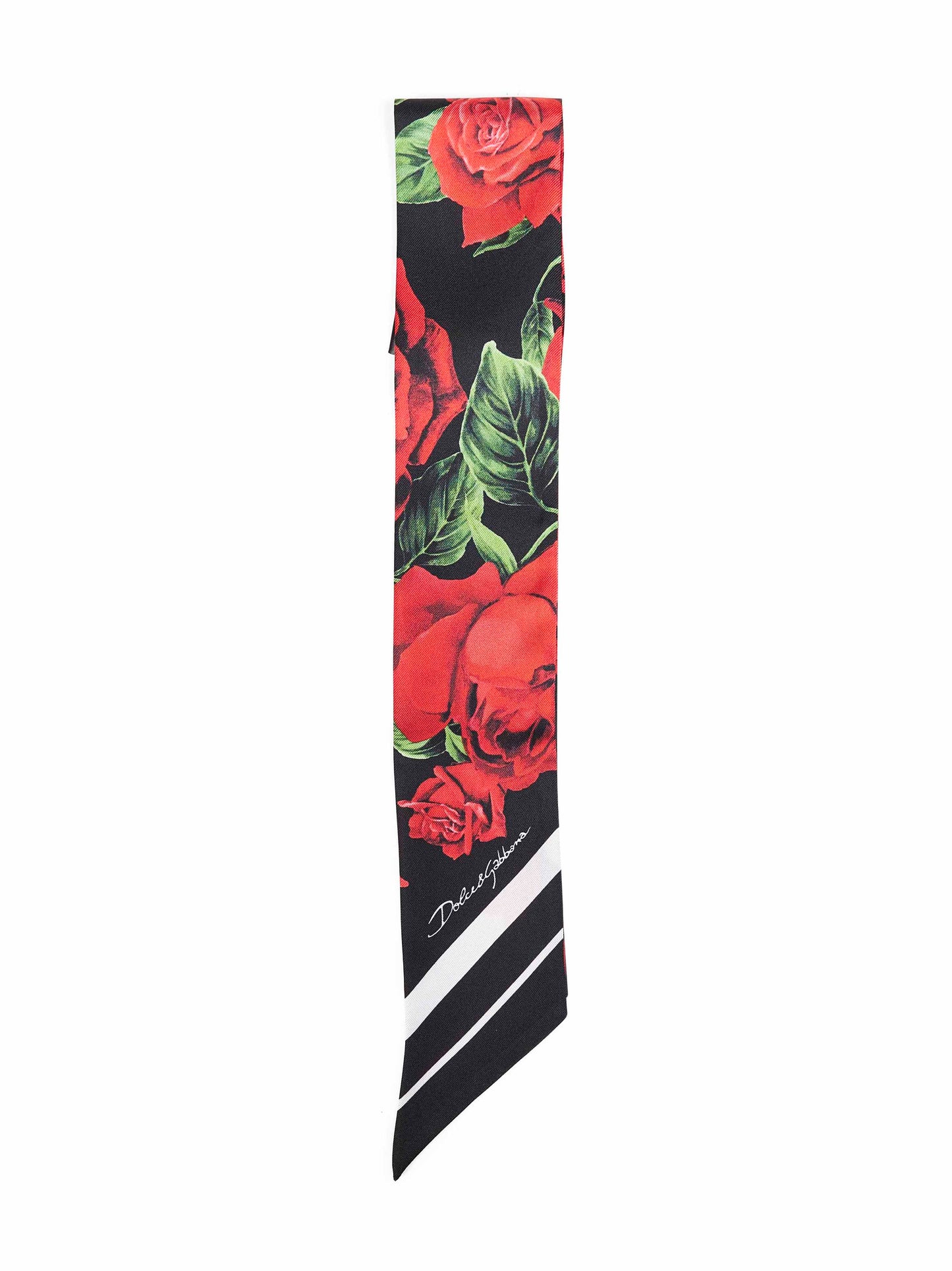 Dolce & Gabbana Women Black Rose-Print Silk Twill 6X100 Bandeau DOLCE & GABBANA
