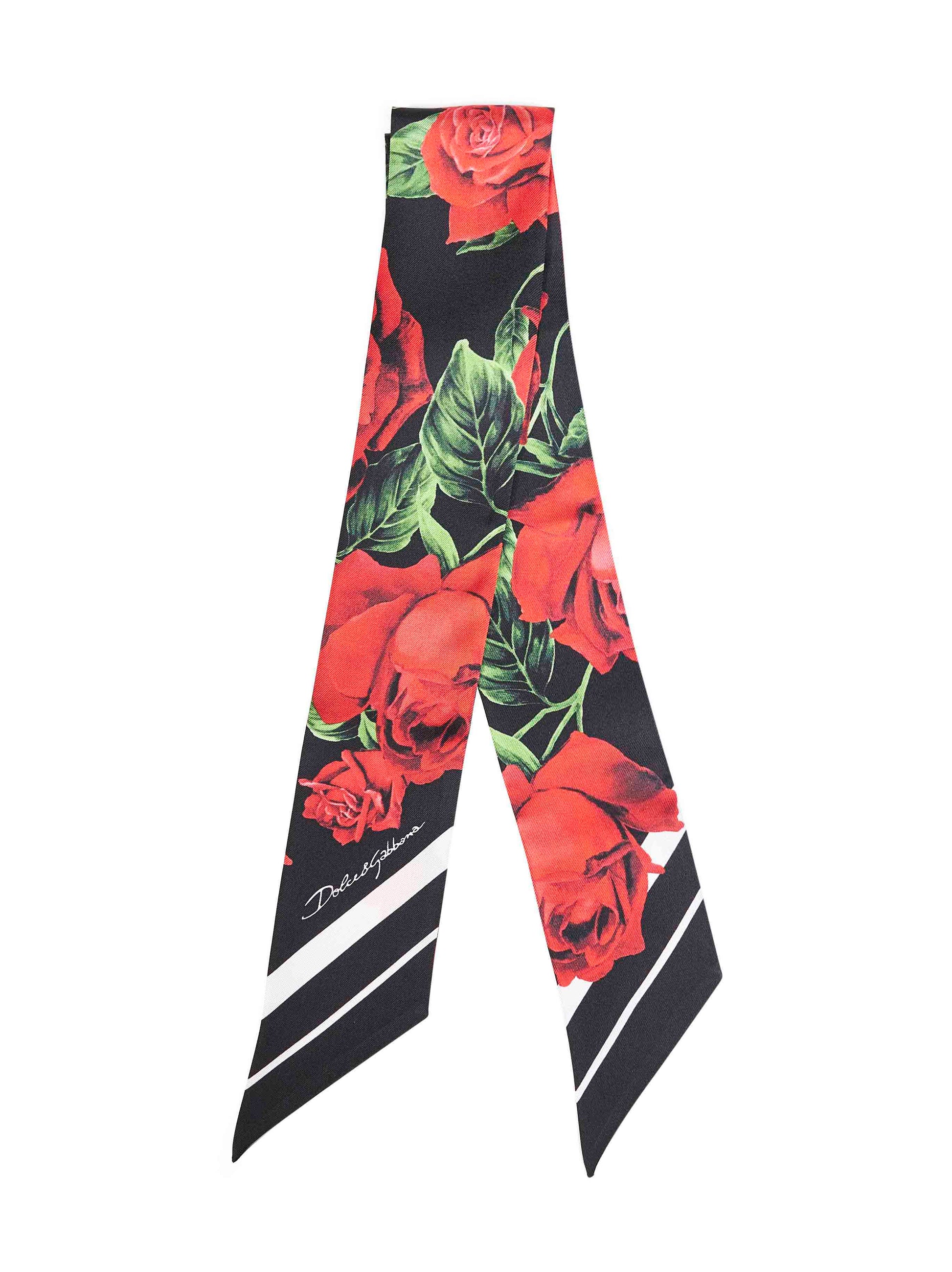 Dolce & Gabbana Women Black Rose-Print Silk Twill 6X100 Bandeau DOLCE & GABBANA