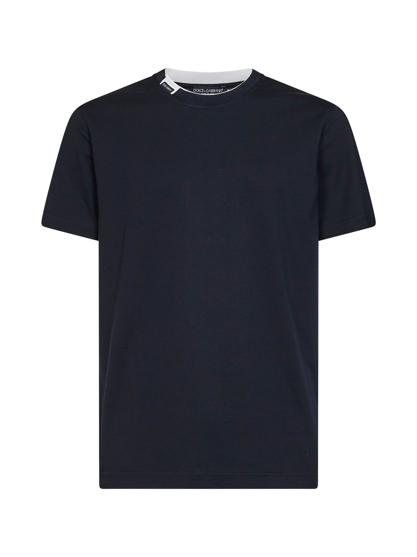 Dolce & Gabbana Men Dark Blue Cotton Jersey T-Shirt With Logo Label DOLCE & GABBANA