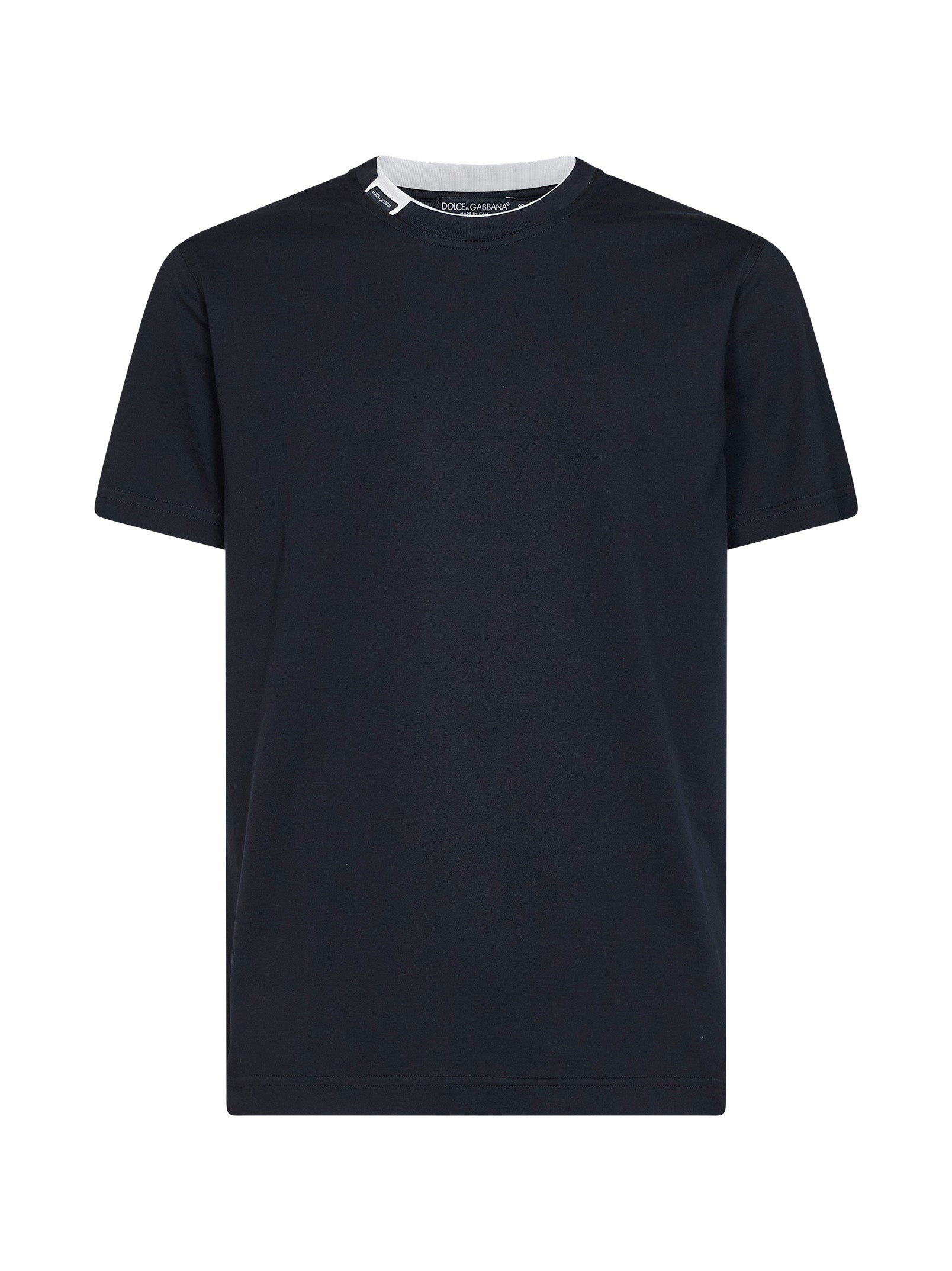 Dolce & Gabbana Men Dark Blue Cotton Jersey T-Shirt With Logo Label DOLCE & GABBANA