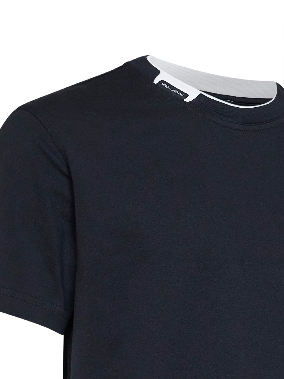 Dolce & Gabbana Men Dark Blue Cotton Jersey T-Shirt With Logo Label DOLCE & GABBANA