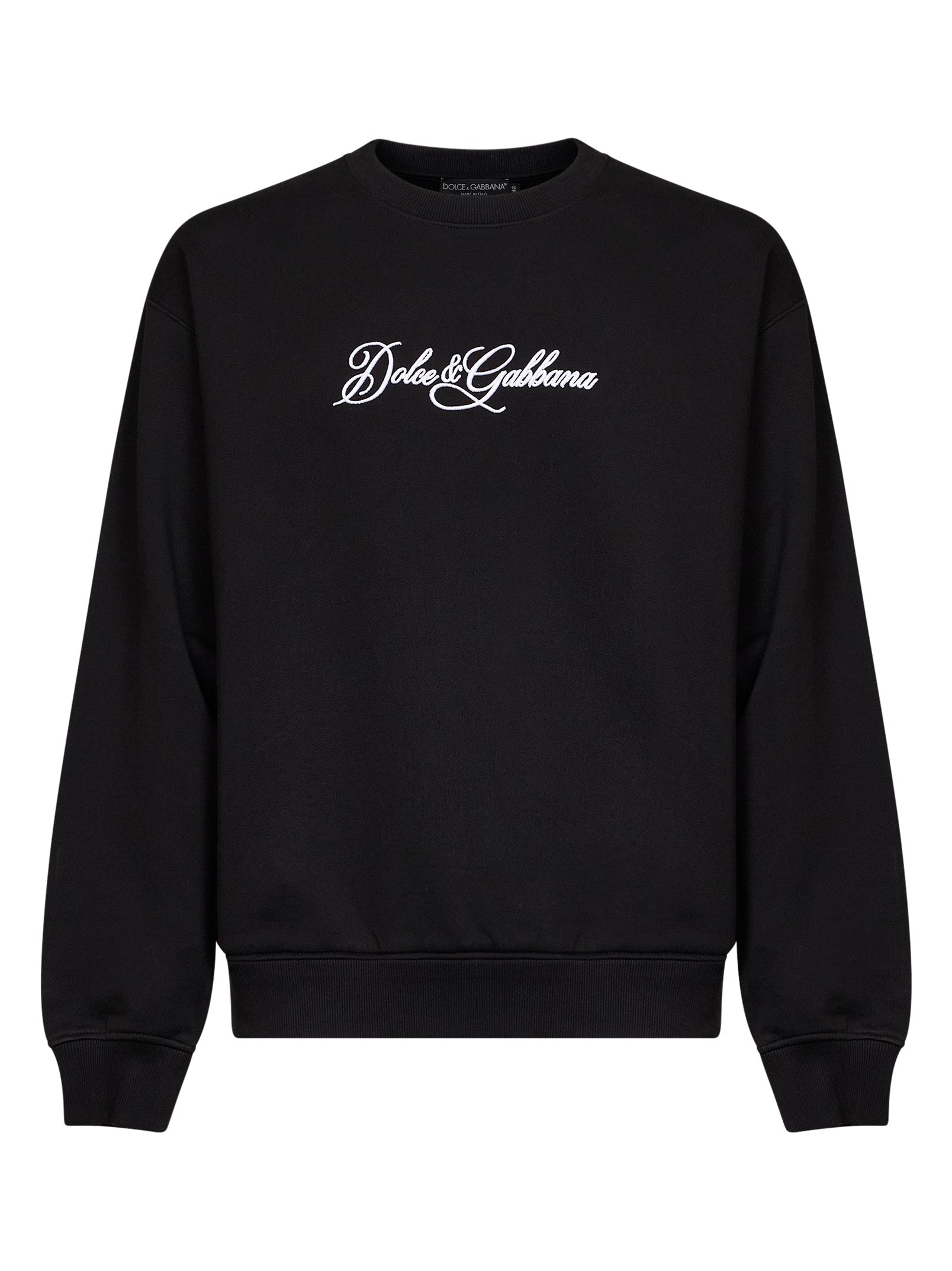 Dolce & Gabbana Men Black Cotton Embroidered Crewneck Sweatshirt DOLCE & GABBANA