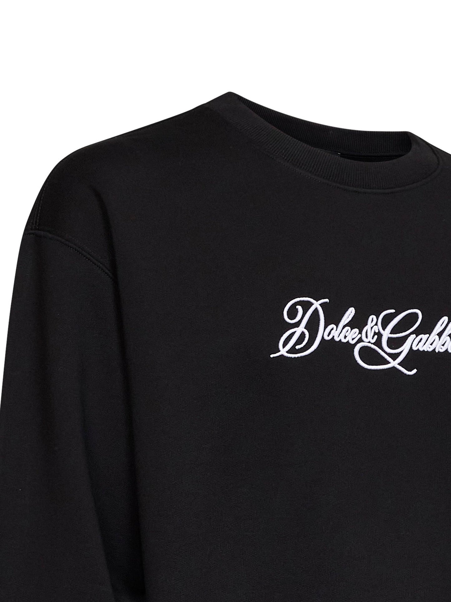 Dolce & Gabbana Men Black Cotton Embroidered Crewneck Sweatshirt DOLCE & GABBANA