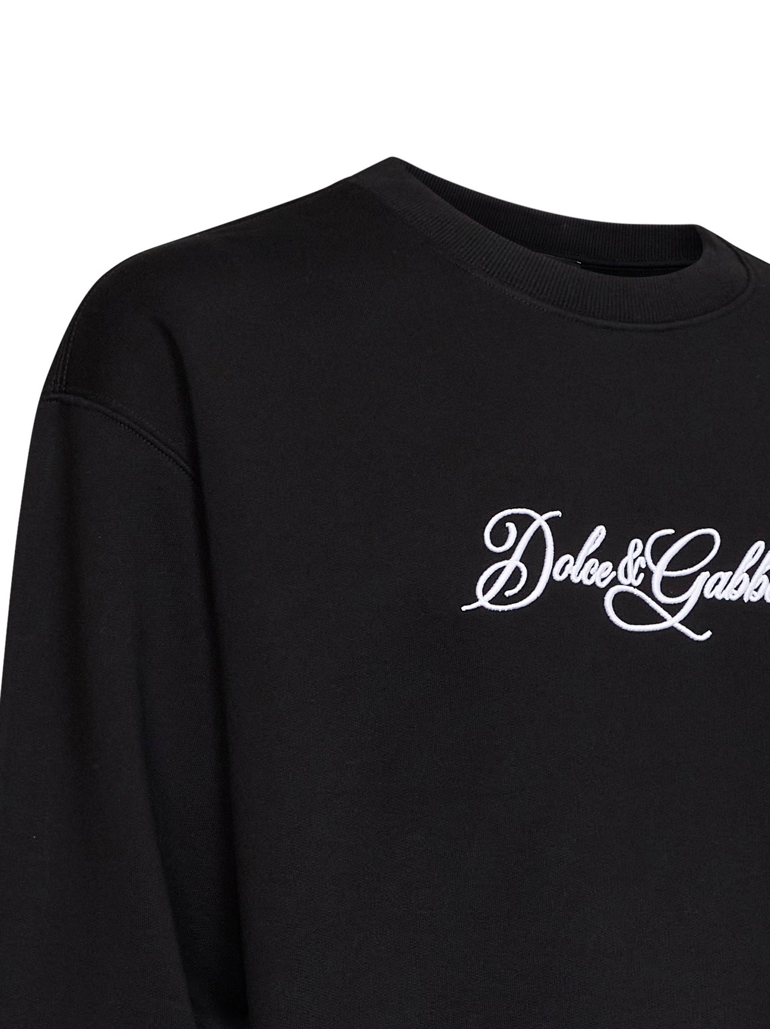 Dolce & Gabbana Men Black Cotton Embroidered Crewneck Sweatshirt DOLCE & GABBANA